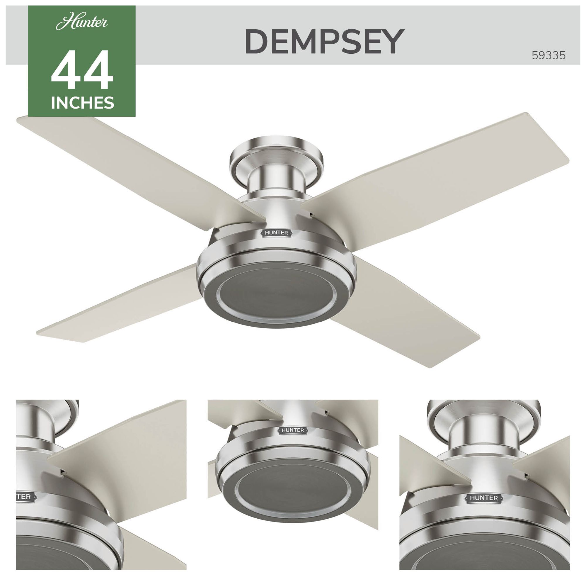 Hunter 44" Dempsey Brushed Nickel Low Profile Ceiling Fan and Remote