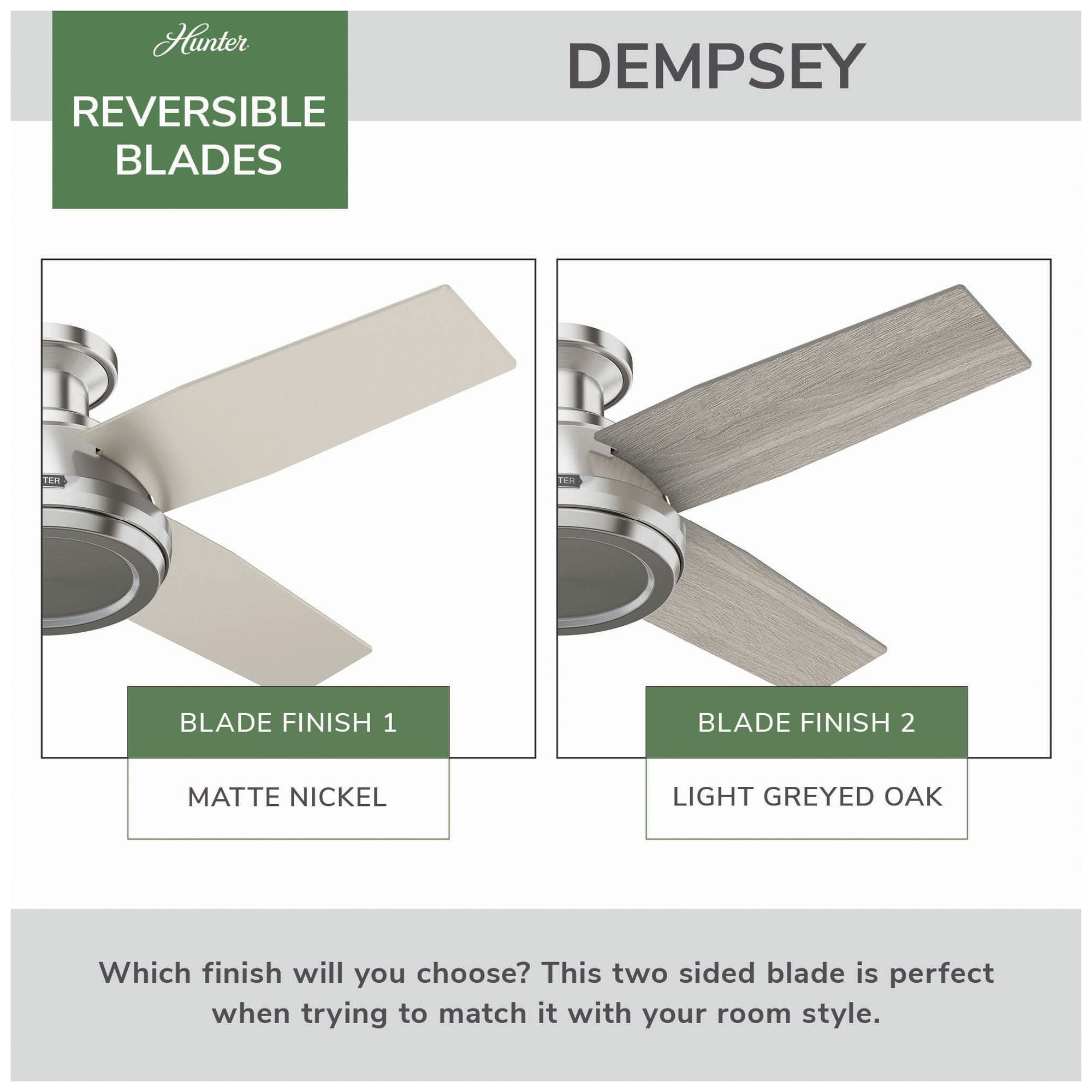 Hunter 44" Dempsey Brushed Nickel Low Profile Ceiling Fan and Remote