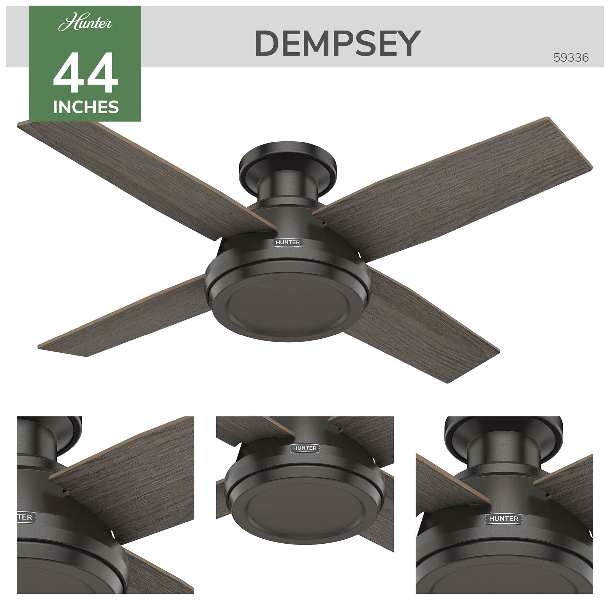 Image 5 Hunter 44" Dempsey Noble Bronze Low Profile Ceiling Fan and Handheld Remote more views
