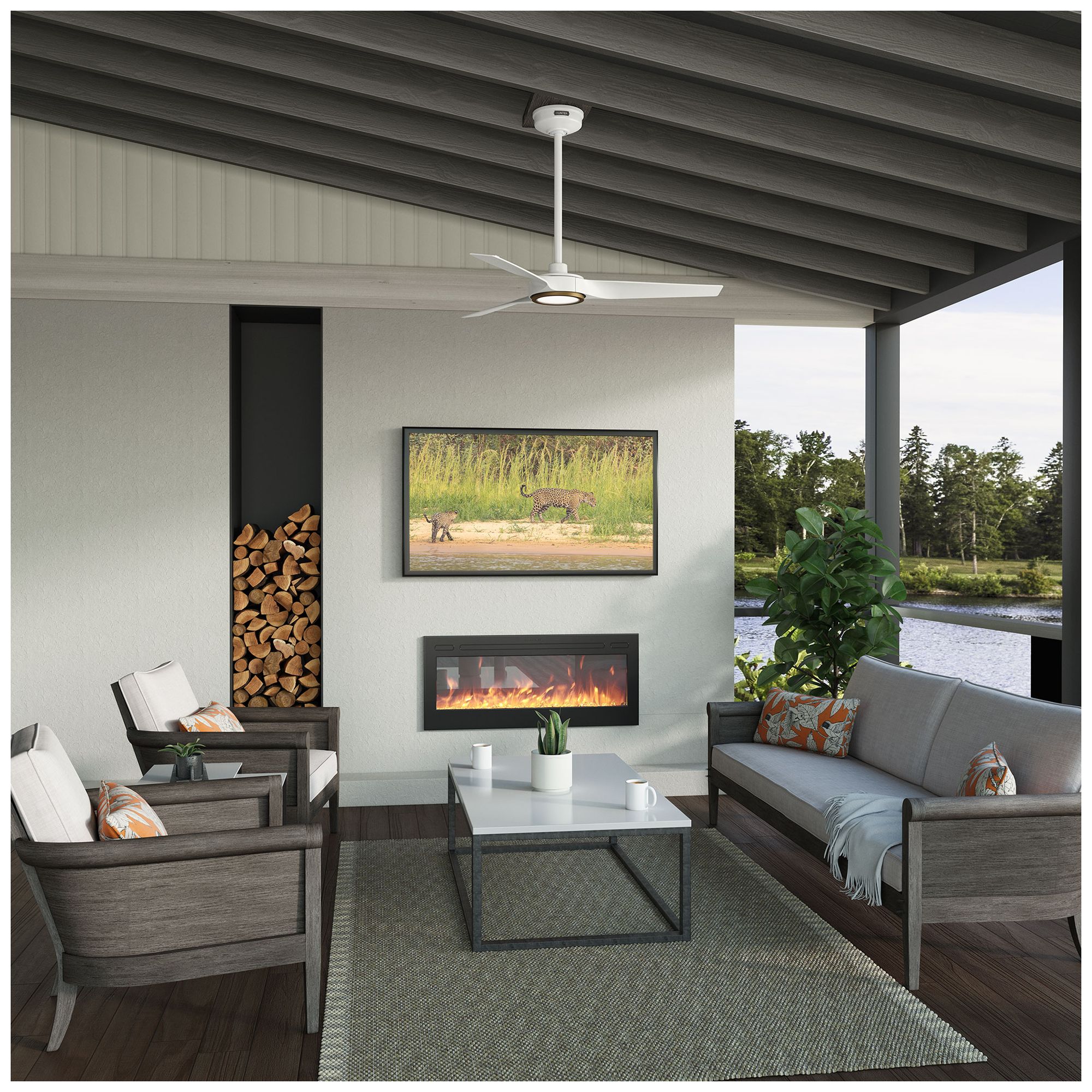 Image 2 Hunter 44 inch 3 Blade ZenTech Wi-Fi Fresh White Damp Rated Ceiling Fan more views