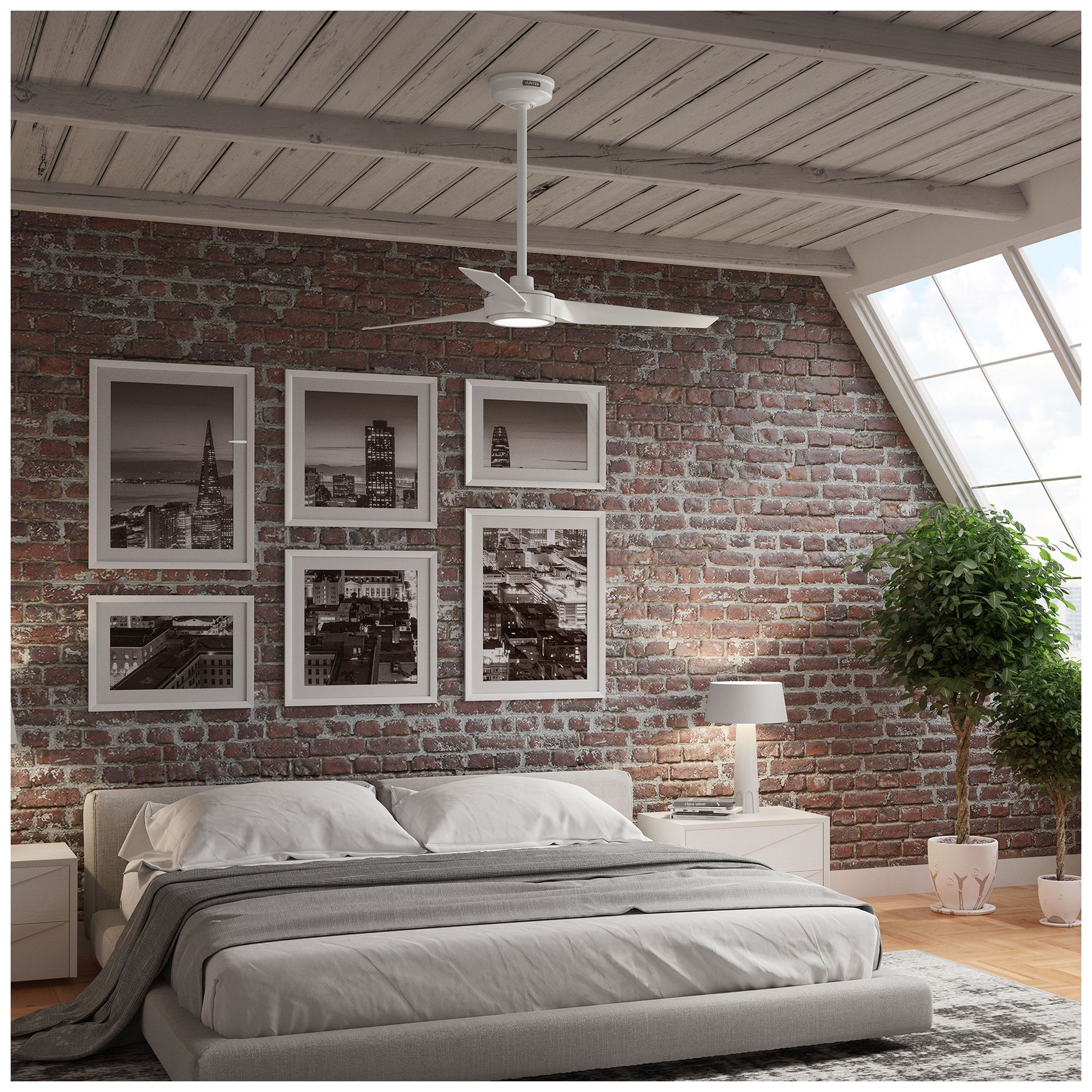 Hunter 44 inch 3 Blade ZenTech Wi-Fi Fresh White Damp Rated Ceiling Fan