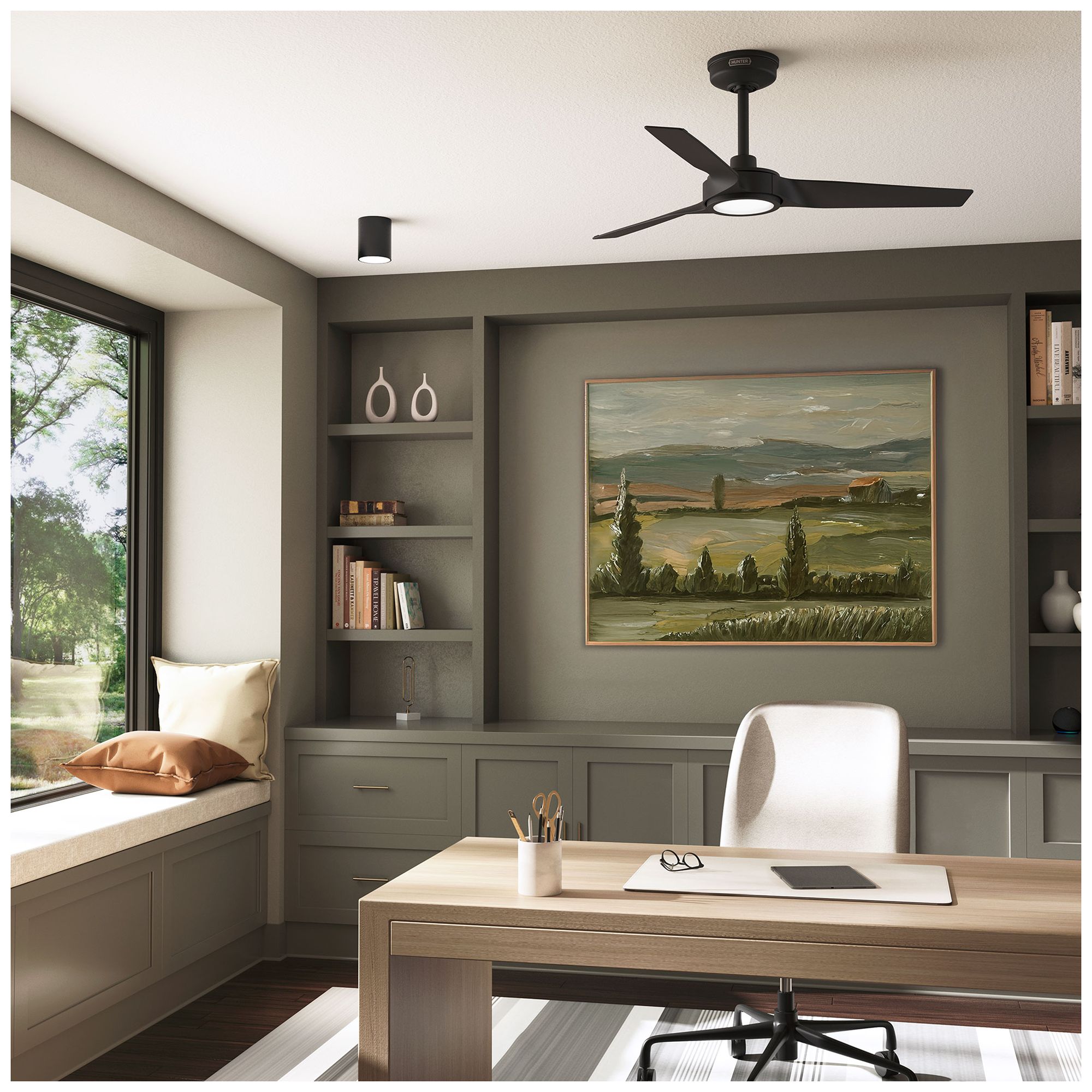 Image 2 Hunter 44 inch 3 Blade ZenTech Wi-Fi Matte Black Damp Rated Ceiling Fan more views