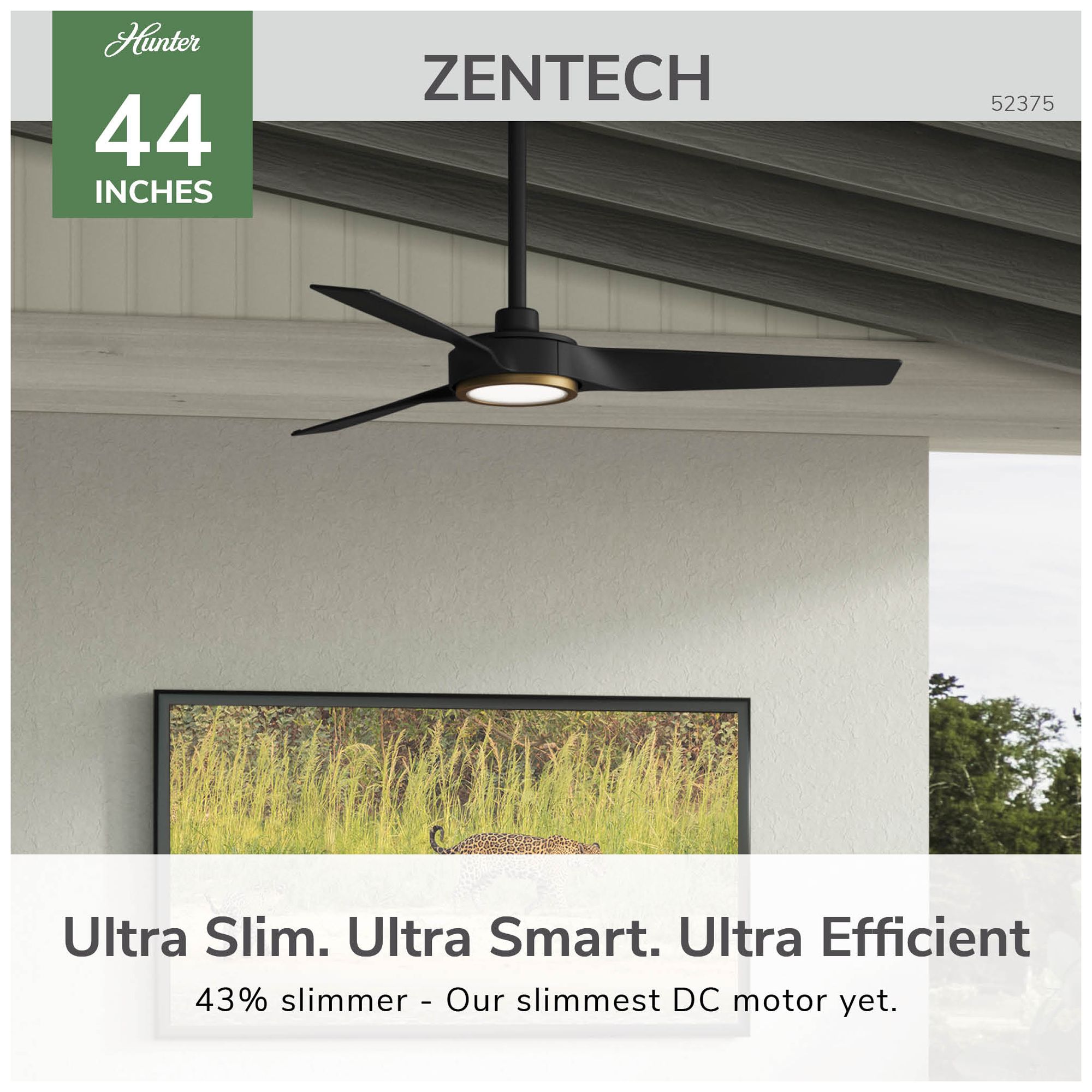 Image 5 Hunter 44 inch 3 Blade ZenTech Wi-Fi Matte Black Damp Rated Ceiling Fan more views