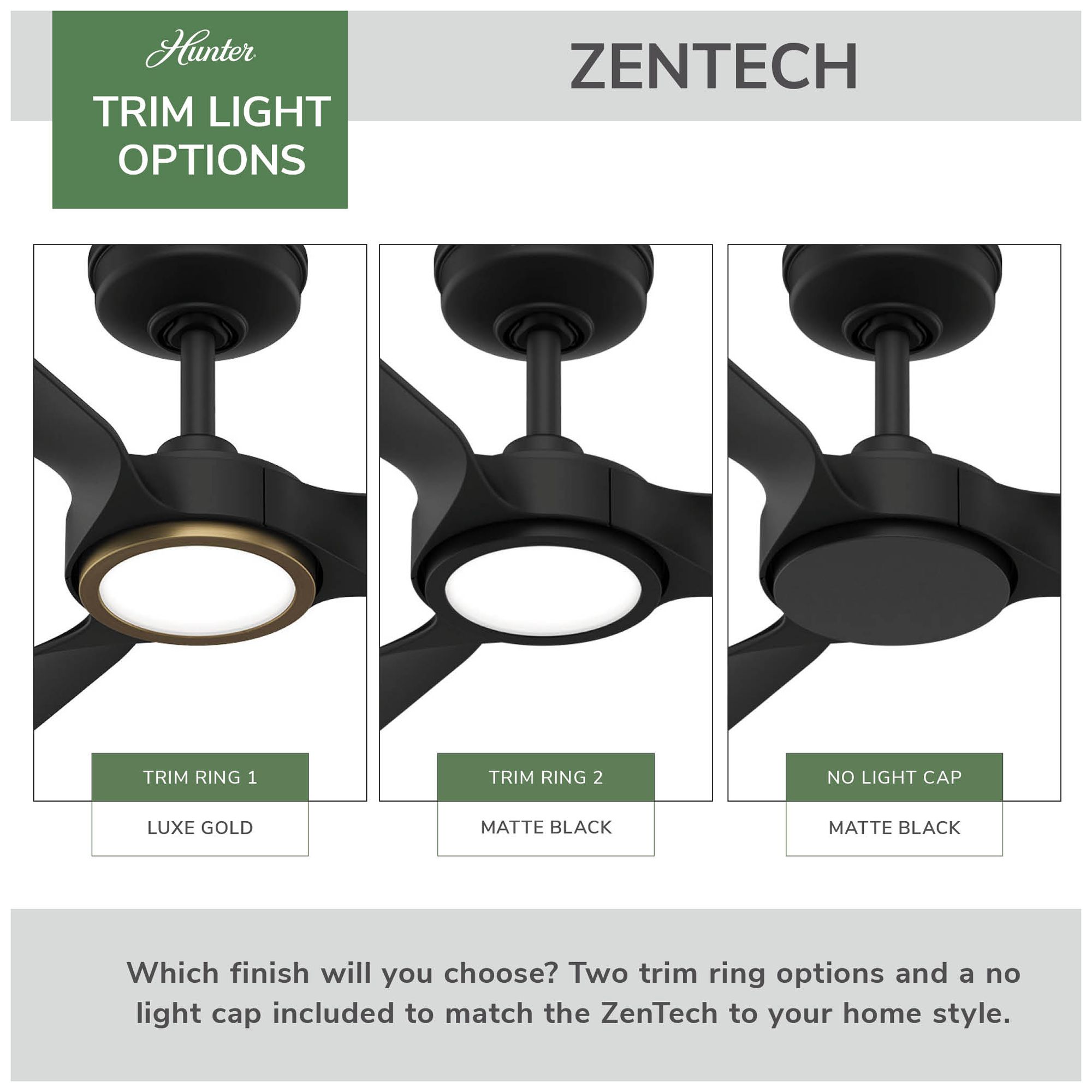 Hunter 44 inch 3 Blade ZenTech Wi-Fi Matte Black Damp Rated Ceiling Fan