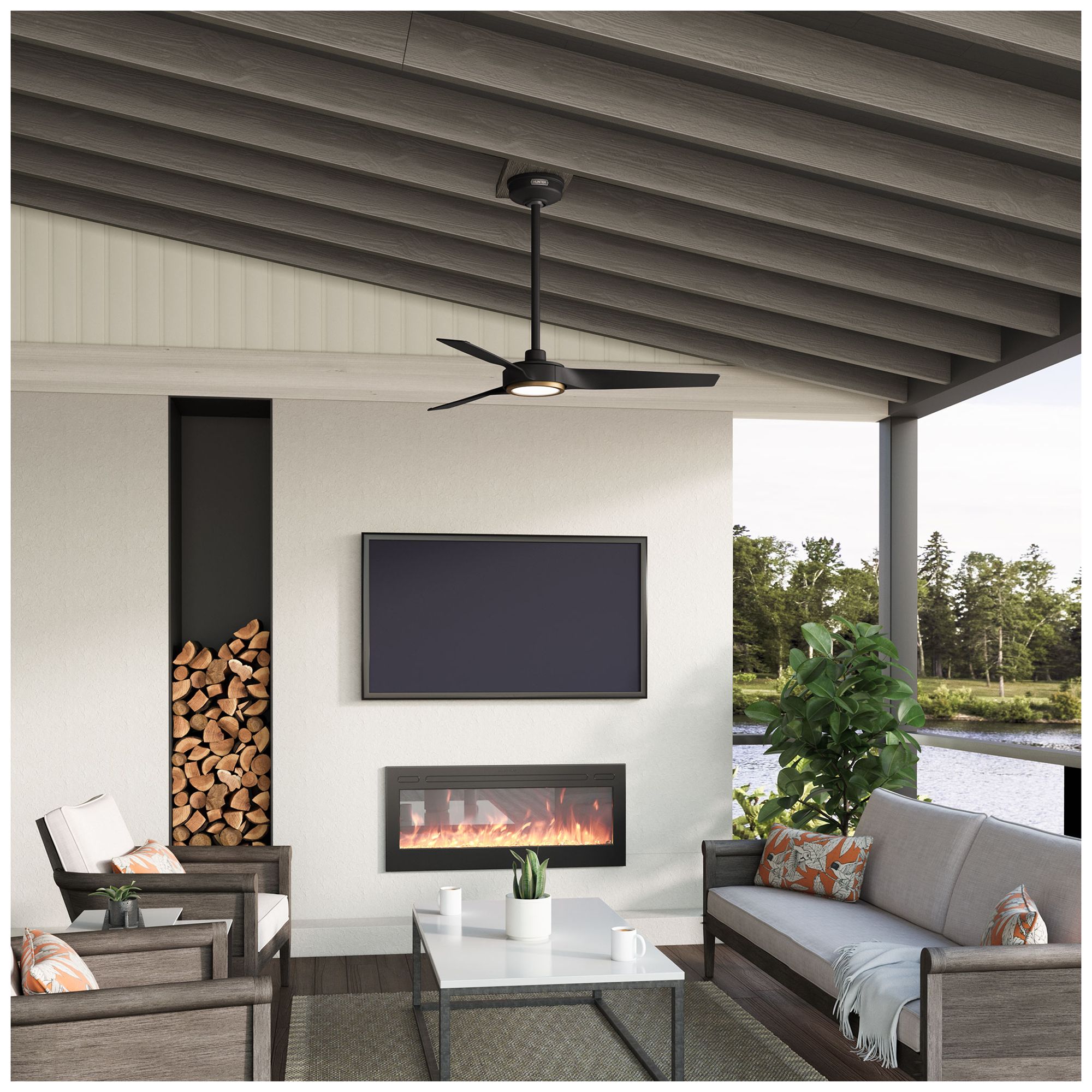 Hunter 44 inch 3 Blade ZenTech Wi-Fi Matte Black Damp Rated Ceiling Fan