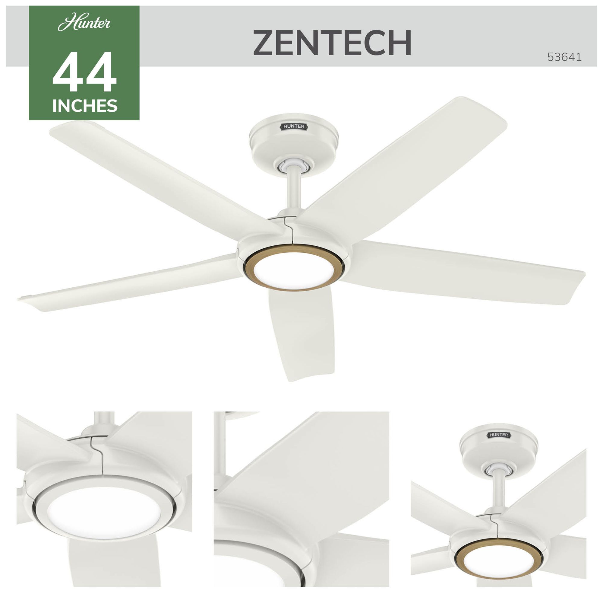 Image 4 Hunter 44 inch 5 Blade ZenTech Wi-Fi Fresh White Damp Rated Ceiling Fan more views