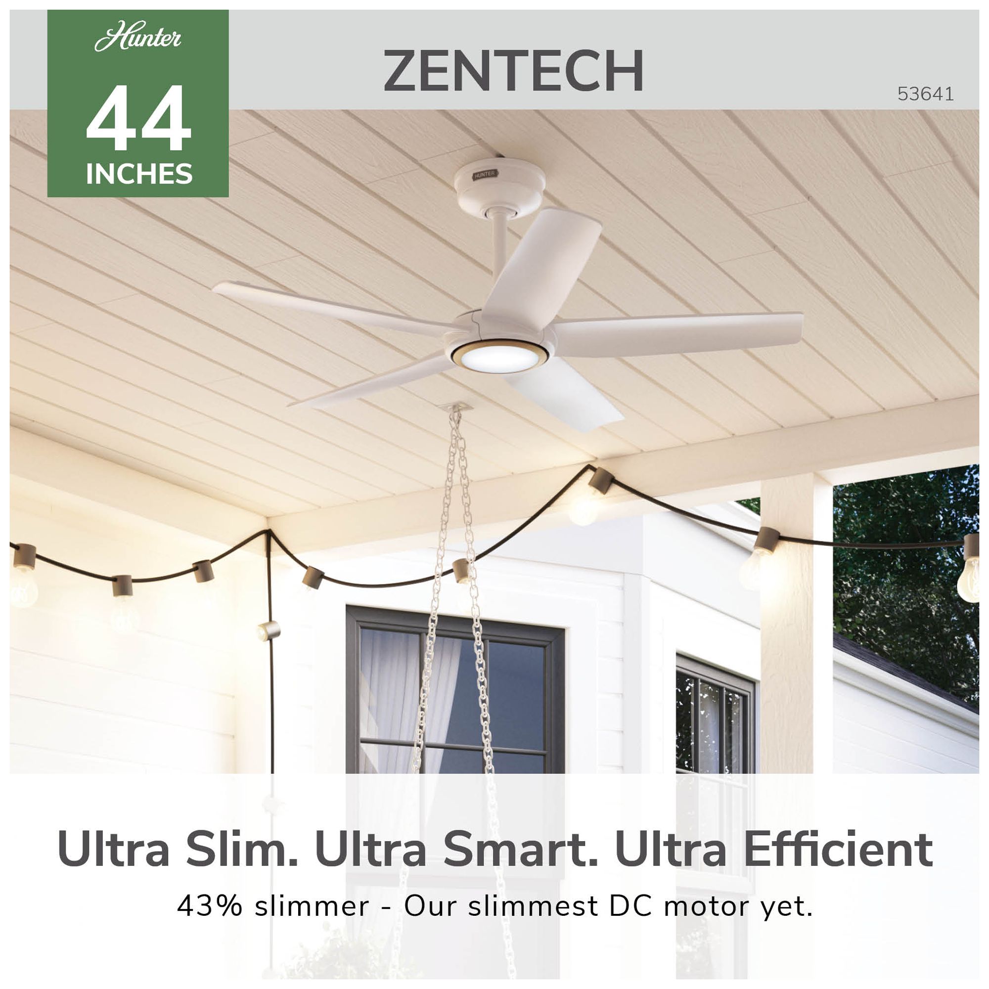 Image 5 Hunter 44 inch 5 Blade ZenTech Wi-Fi Fresh White Damp Rated Ceiling Fan more views
