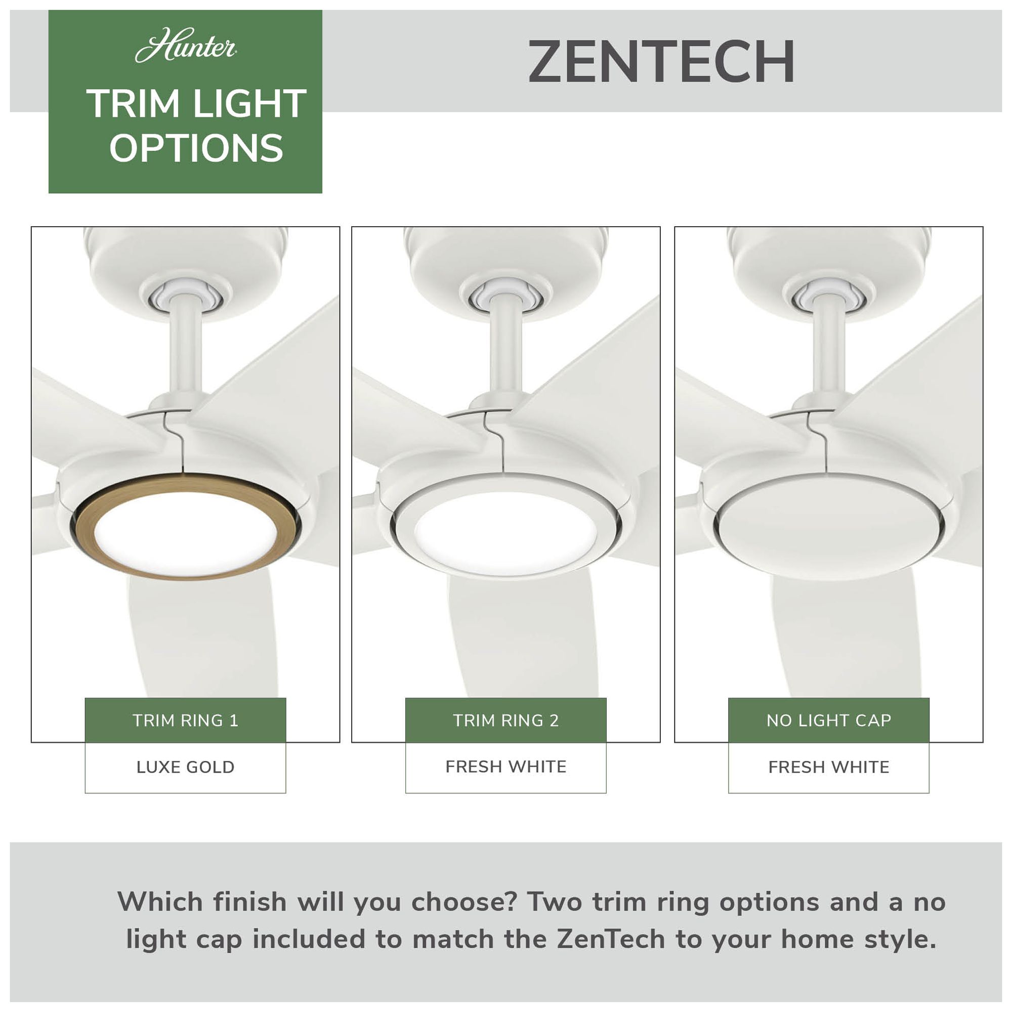 Hunter 44 inch 5 Blade ZenTech Wi-Fi Fresh White Damp Rated Ceiling Fan