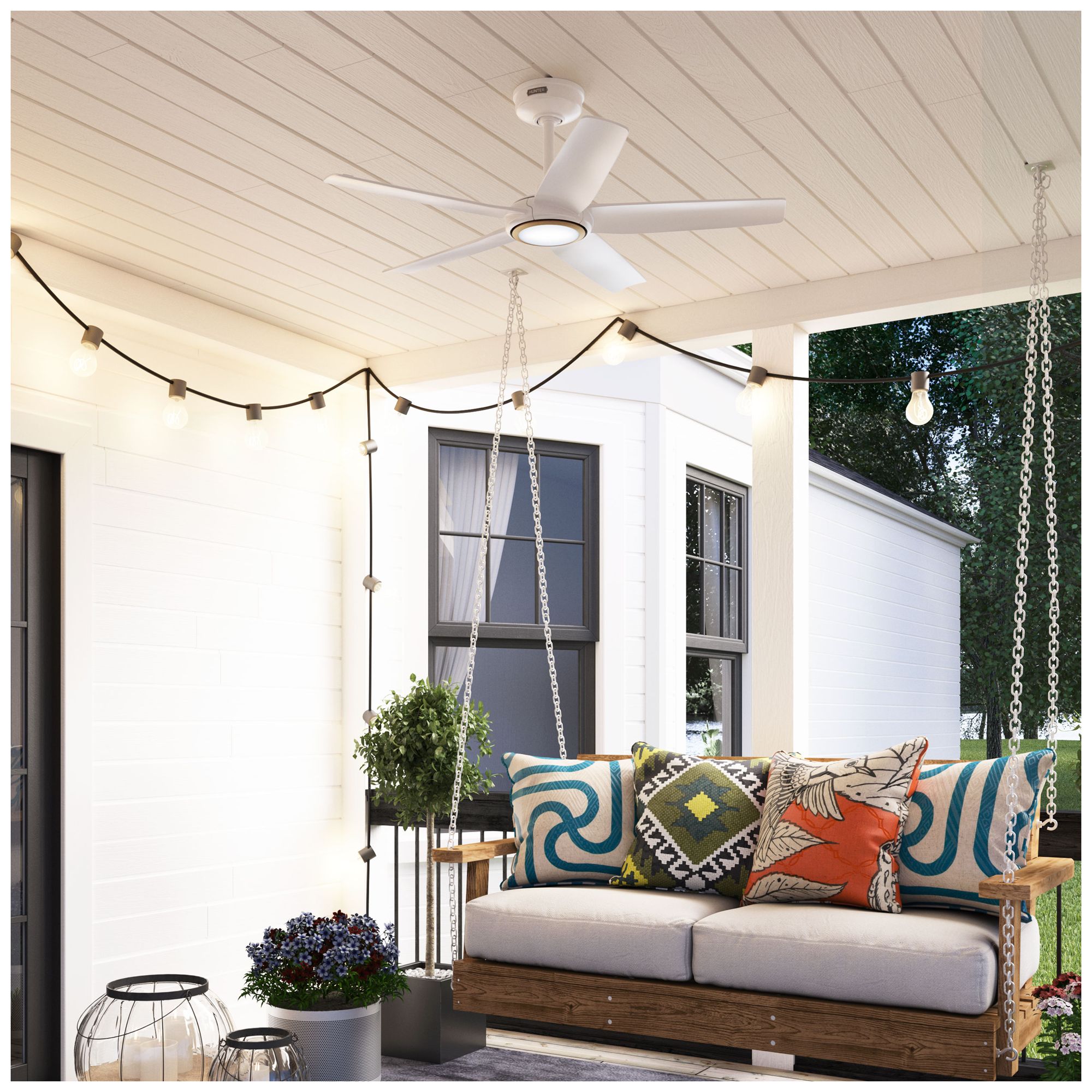 Hunter 44 inch 5 Blade ZenTech Wi-Fi Fresh White Damp Rated Ceiling Fan