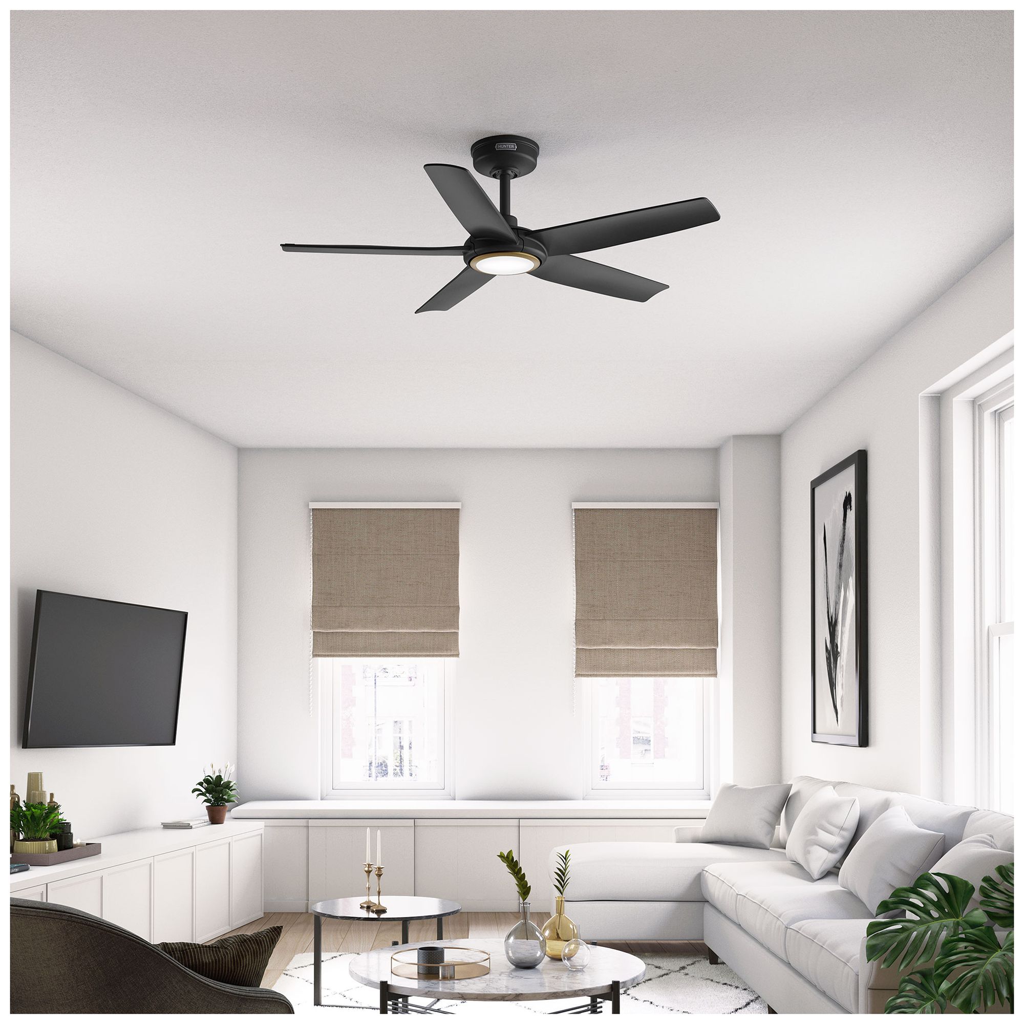 Image 2 Hunter 44 inch 5 Blade Zentech Wi-Fi Matte Black Damp Rated Ceiling Fan more views