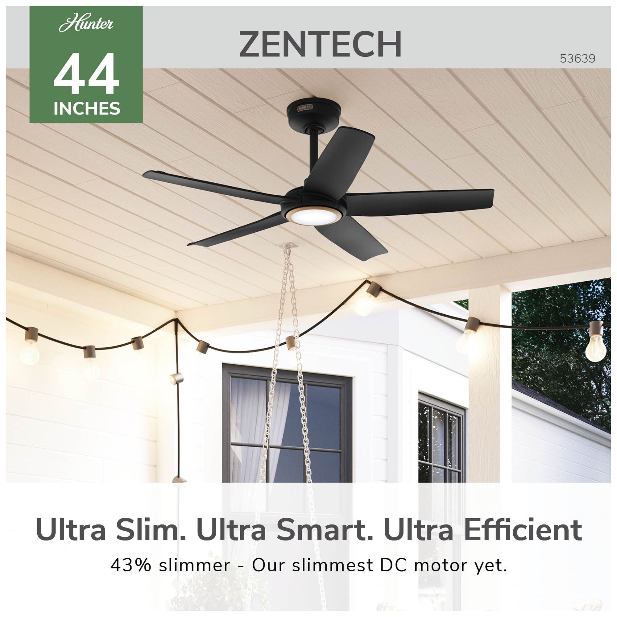Image 5 Hunter 44 inch 5 Blade Zentech Wi-Fi Matte Black Damp Rated Ceiling Fan more views