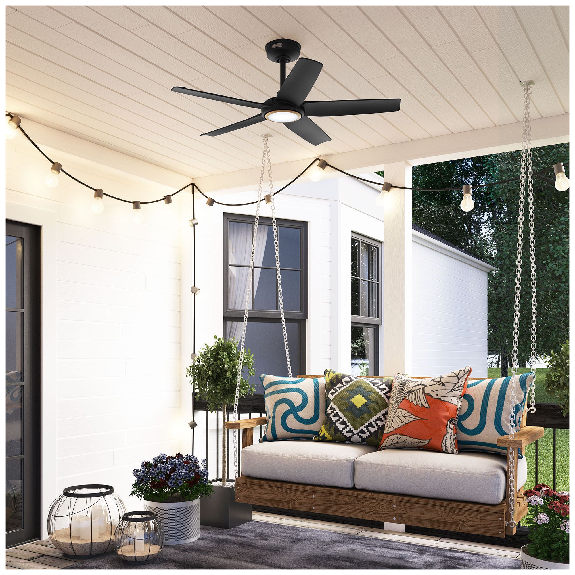 Hunter 44 inch 5 Blade Zentech Wi-Fi Matte Black Damp Rated Ceiling Fan