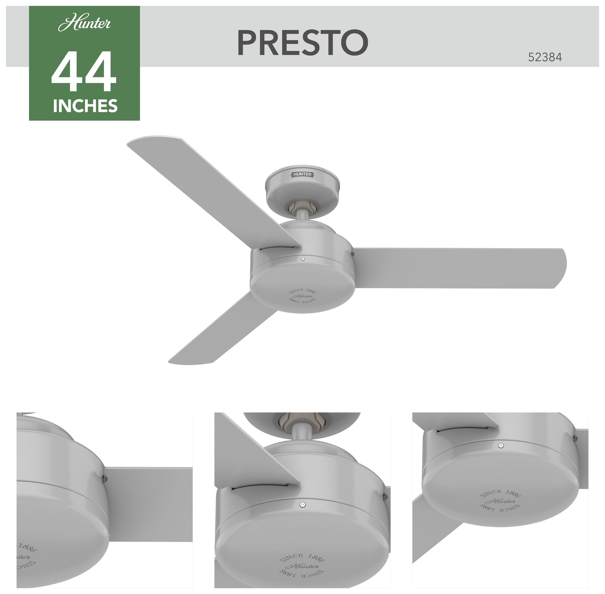Image 5 Hunter 44 inch Presto Dove Grey Ceiling Fan and Wall Control more views