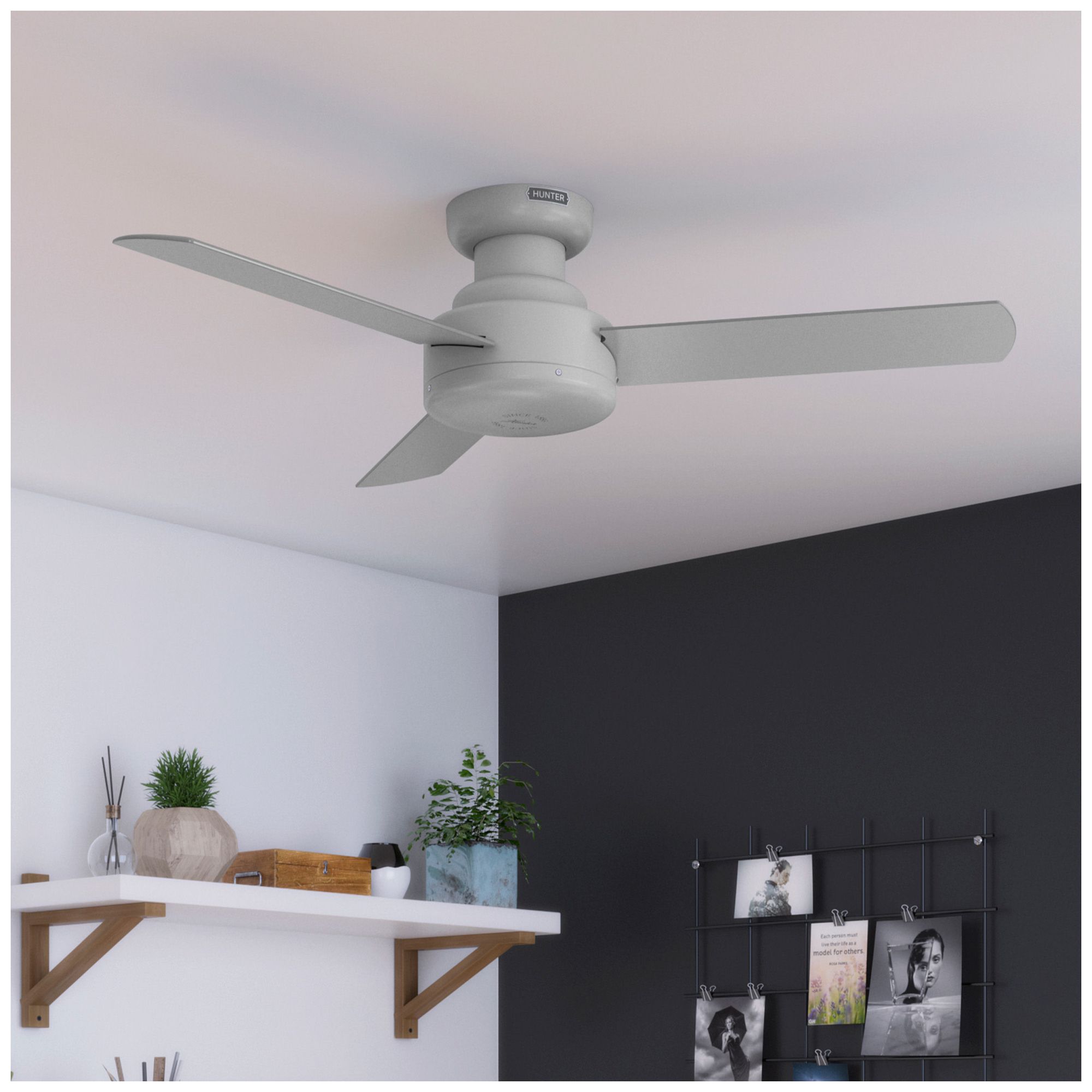 Hunter 44 inch Presto Dove Grey Low Profile Ceiling Fan and Wall Control