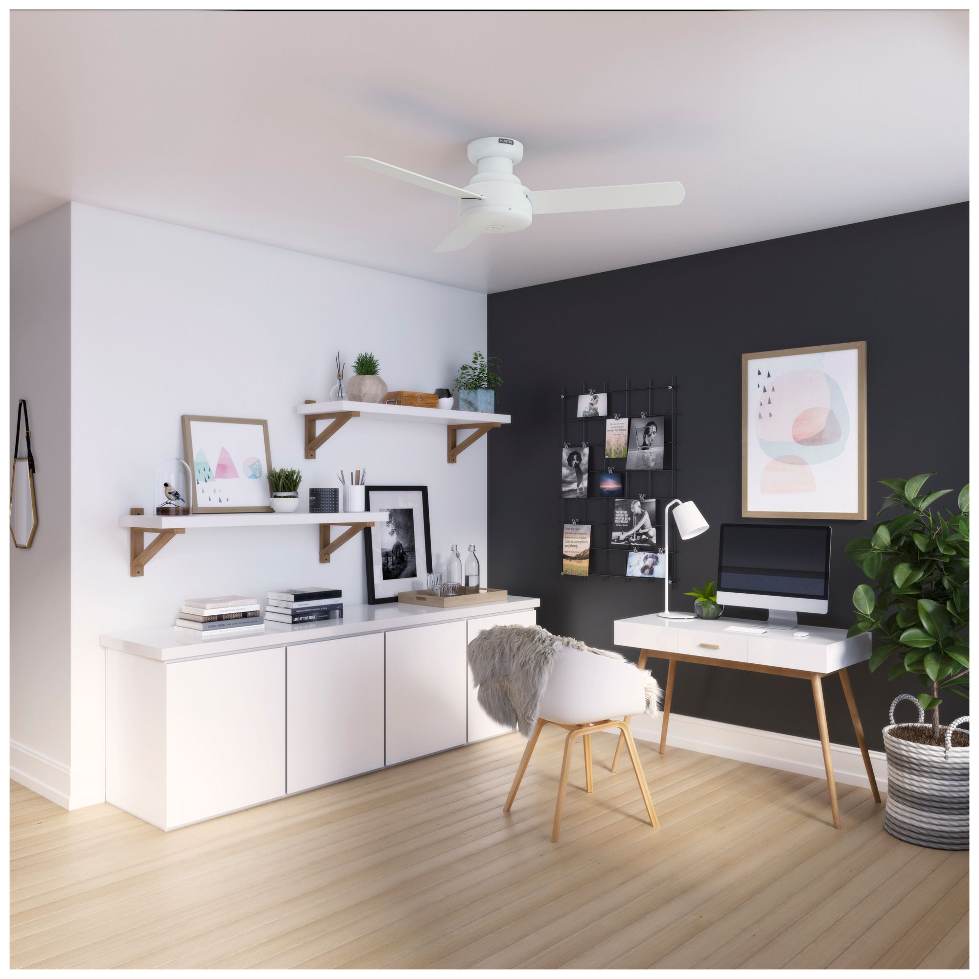 Image 2 Hunter 44 inch Presto Matte White Low Profile Ceiling Fan and Wall Control more views