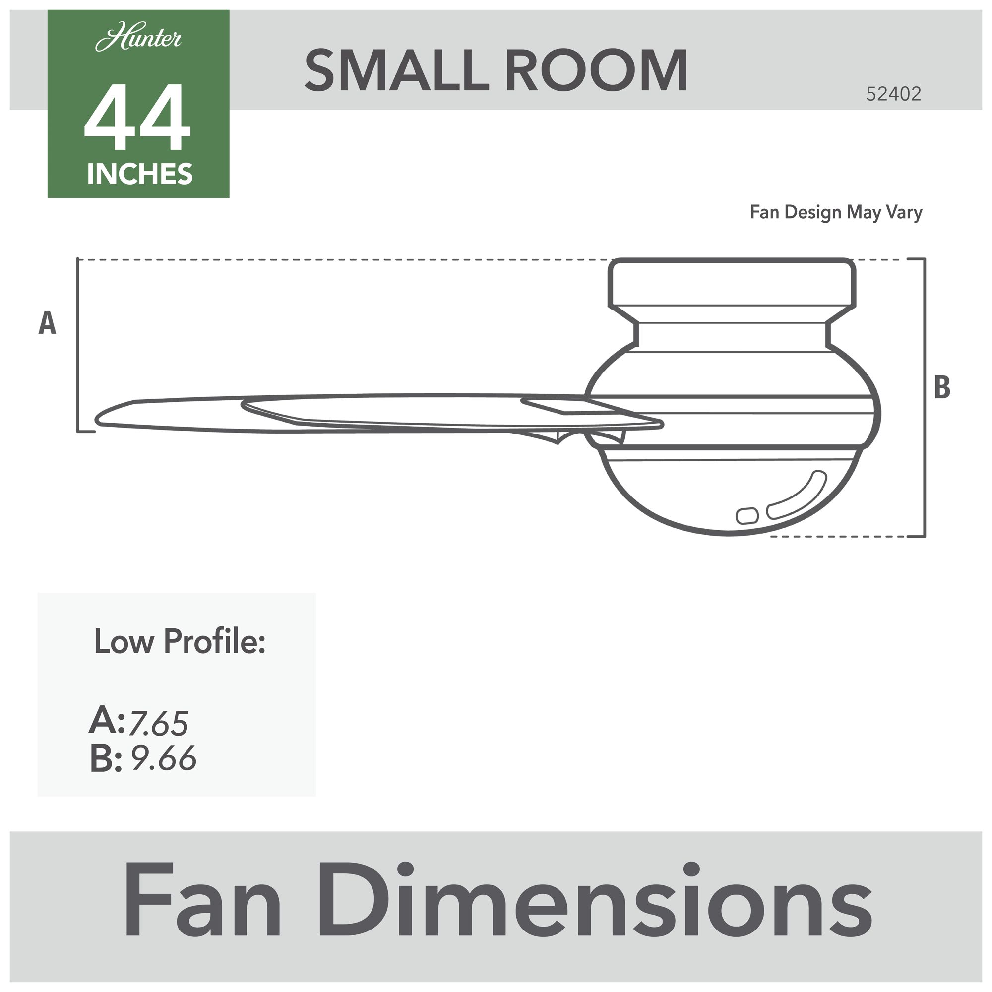 Hunter 44 inch Presto Matte White Low Profile Ceiling Fan and Wall Control