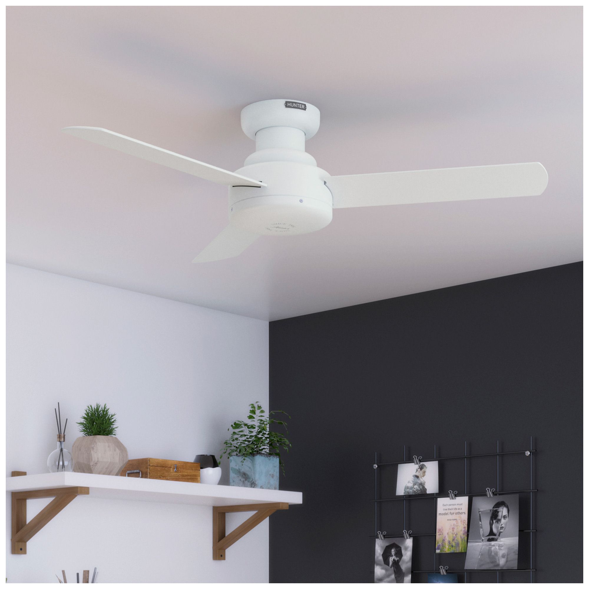 Hunter 44 inch Presto Matte White Low Profile Ceiling Fan and Wall Control