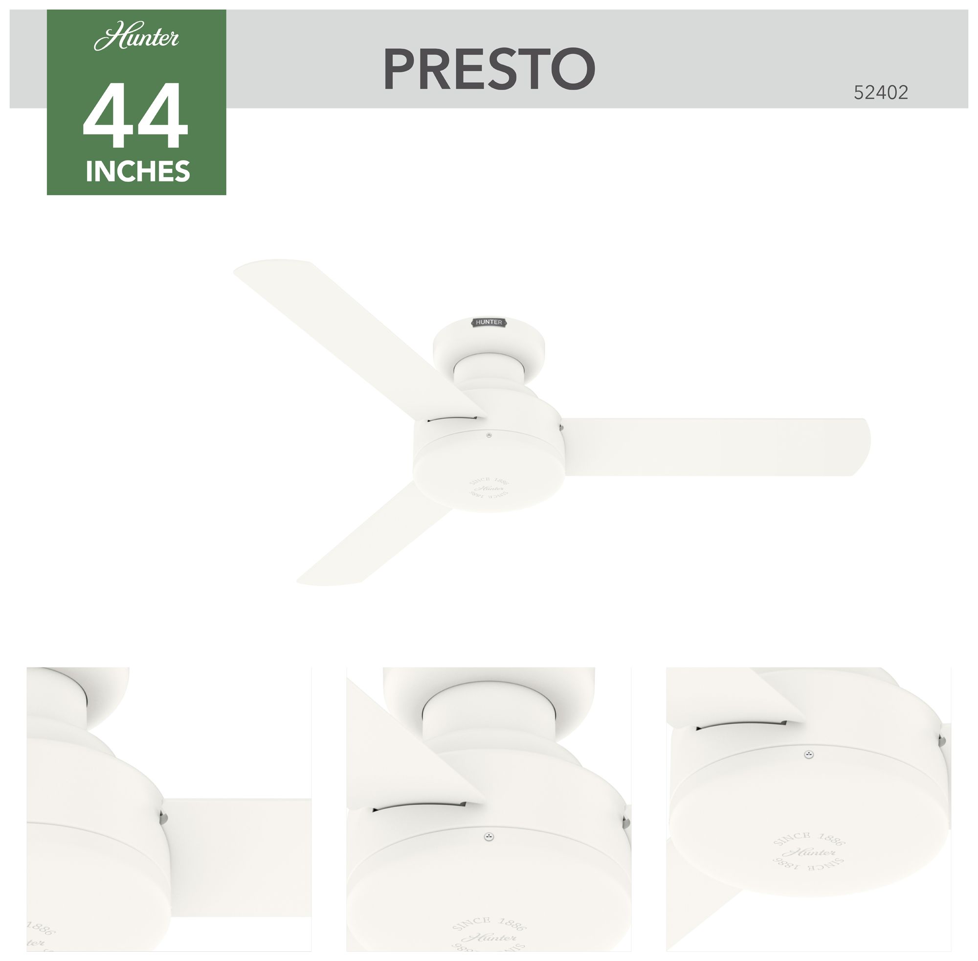 Image 6 Hunter 44 inch Presto Matte White Low Profile Ceiling Fan and Wall Control more views