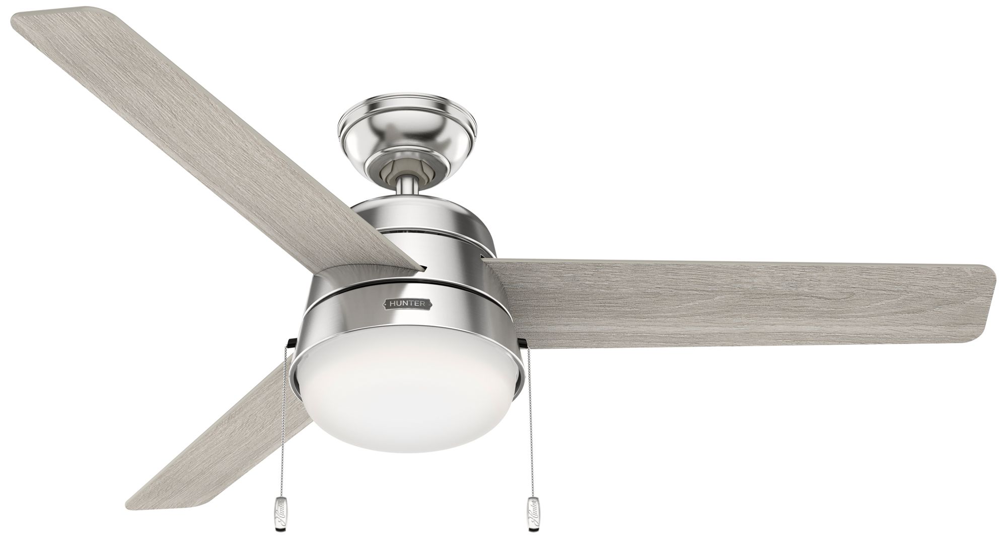 Hunter 52" Aker Brushed Nickel Ceiling Fan with Light Kit and Pull Chain
