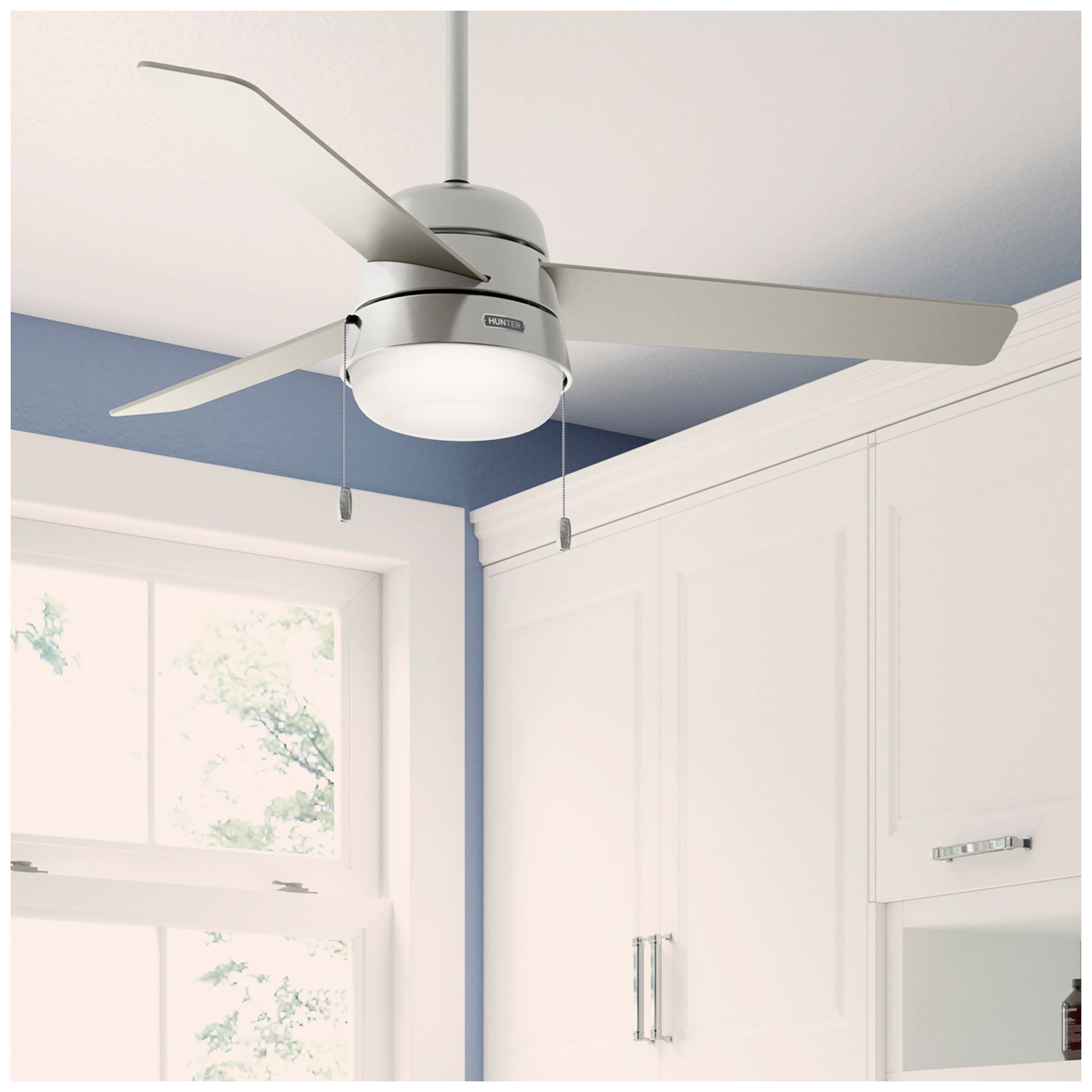 Thumbnail3 of Hunter 52" Aker Brushed Nickel Ceiling Fan with Light Kit and Pull Chain more views