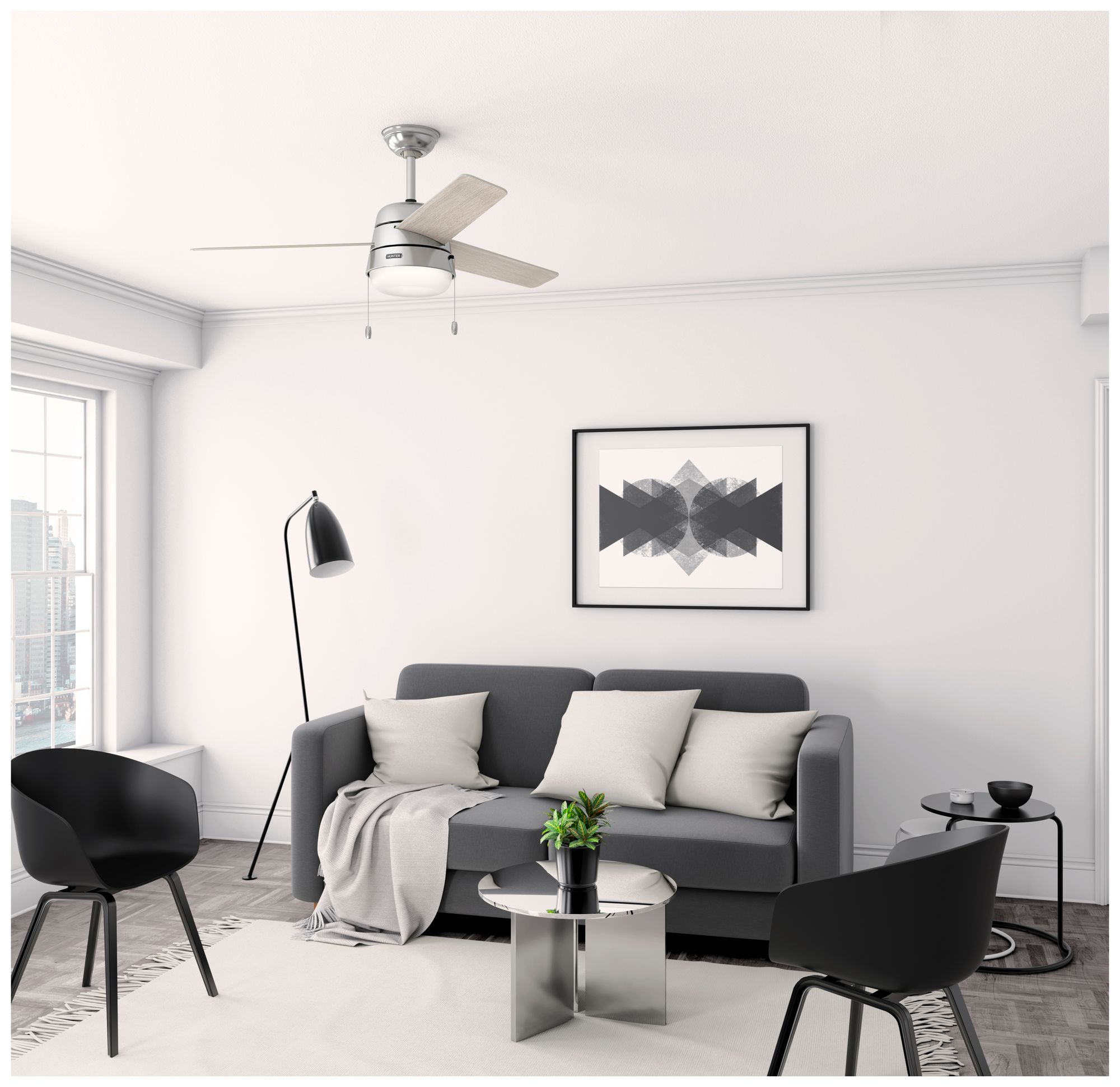 Hunter 52" Aker Brushed Nickel Ceiling Fan with Light Kit and Pull Chain