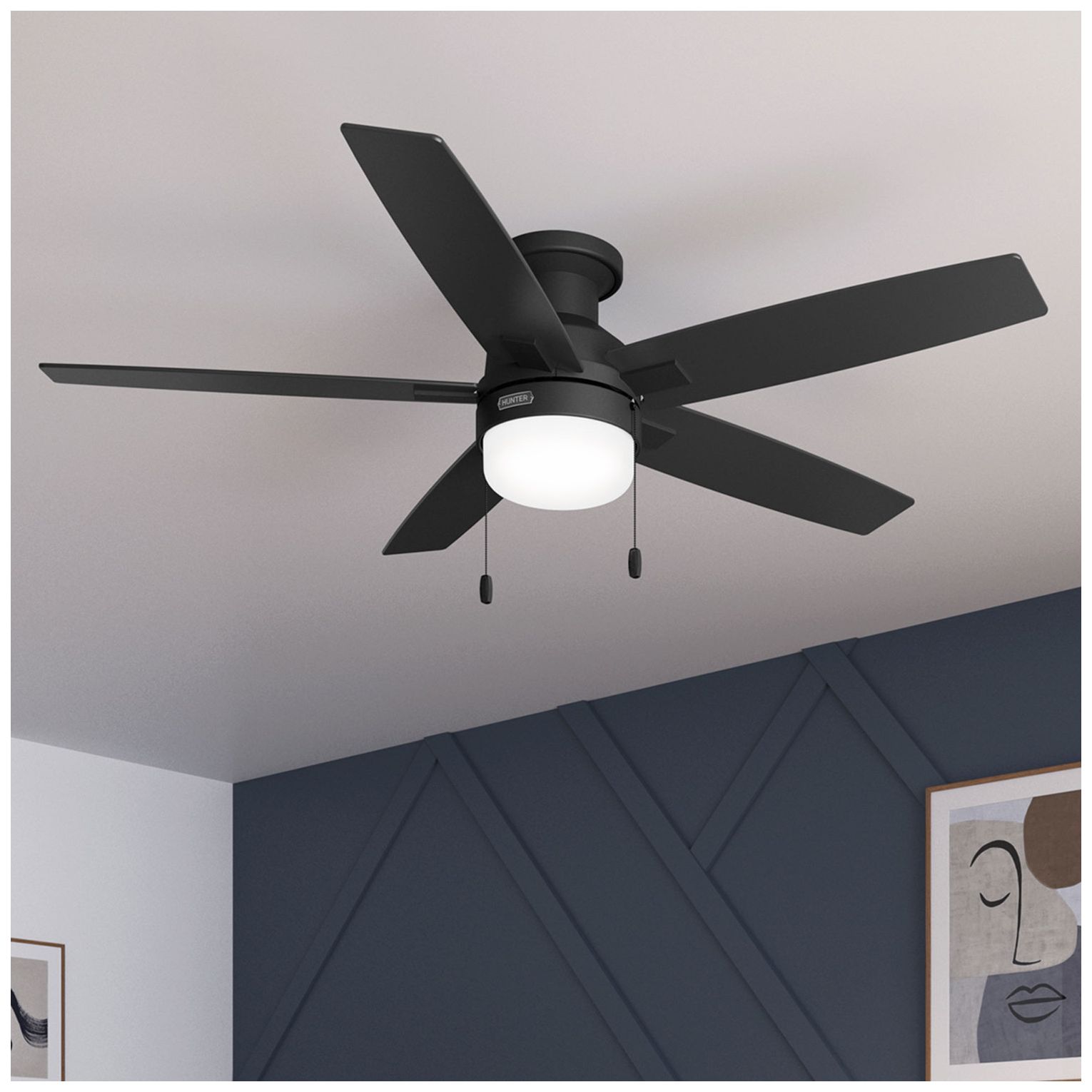 Hunter 52" Anisten Matte Black Low Profile Ceiling Fan with LED Light Kit