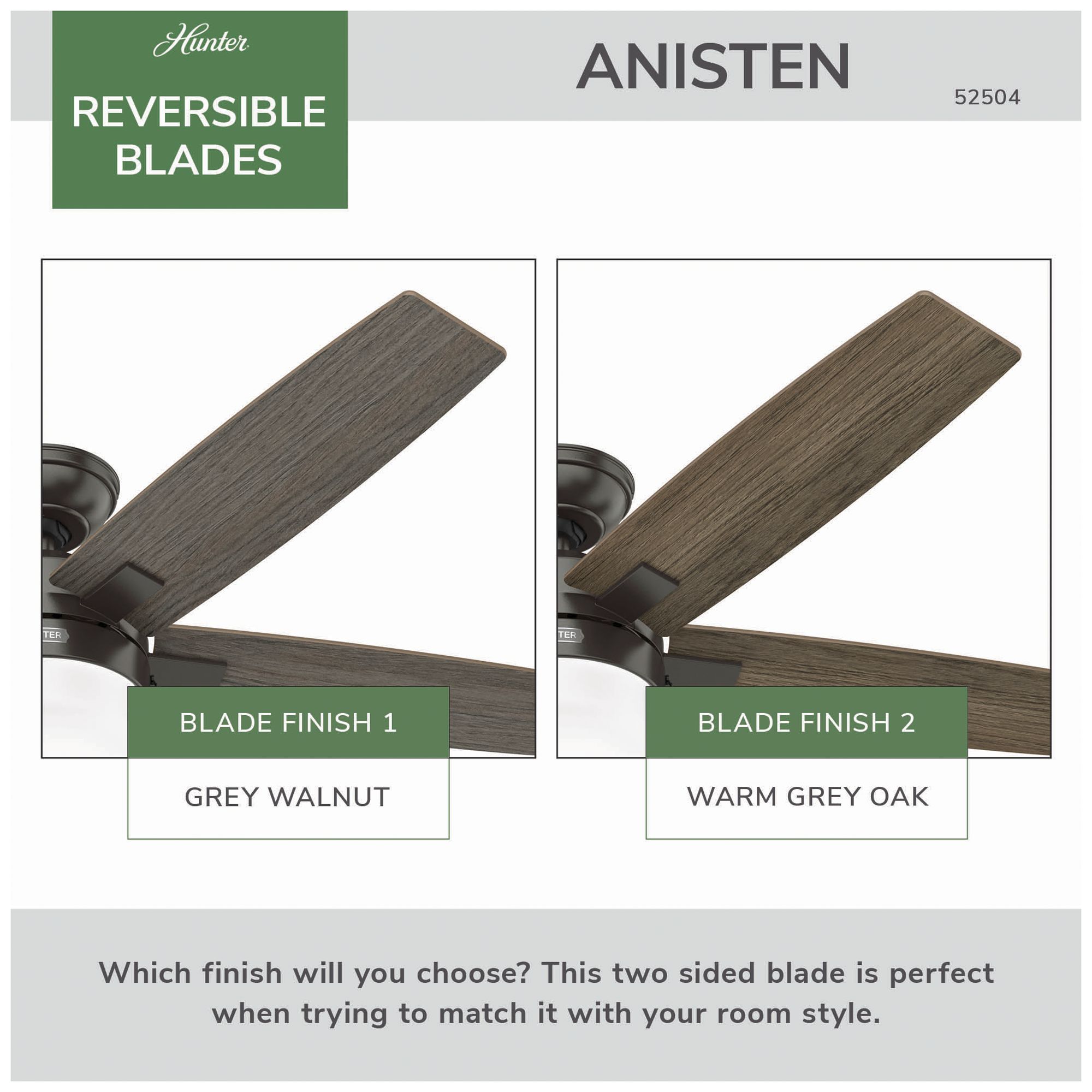 Image 7 Hunter 52" Anisten Noble Bronze Fan with Grey Walnut/Warm Grey Oak Blades more views