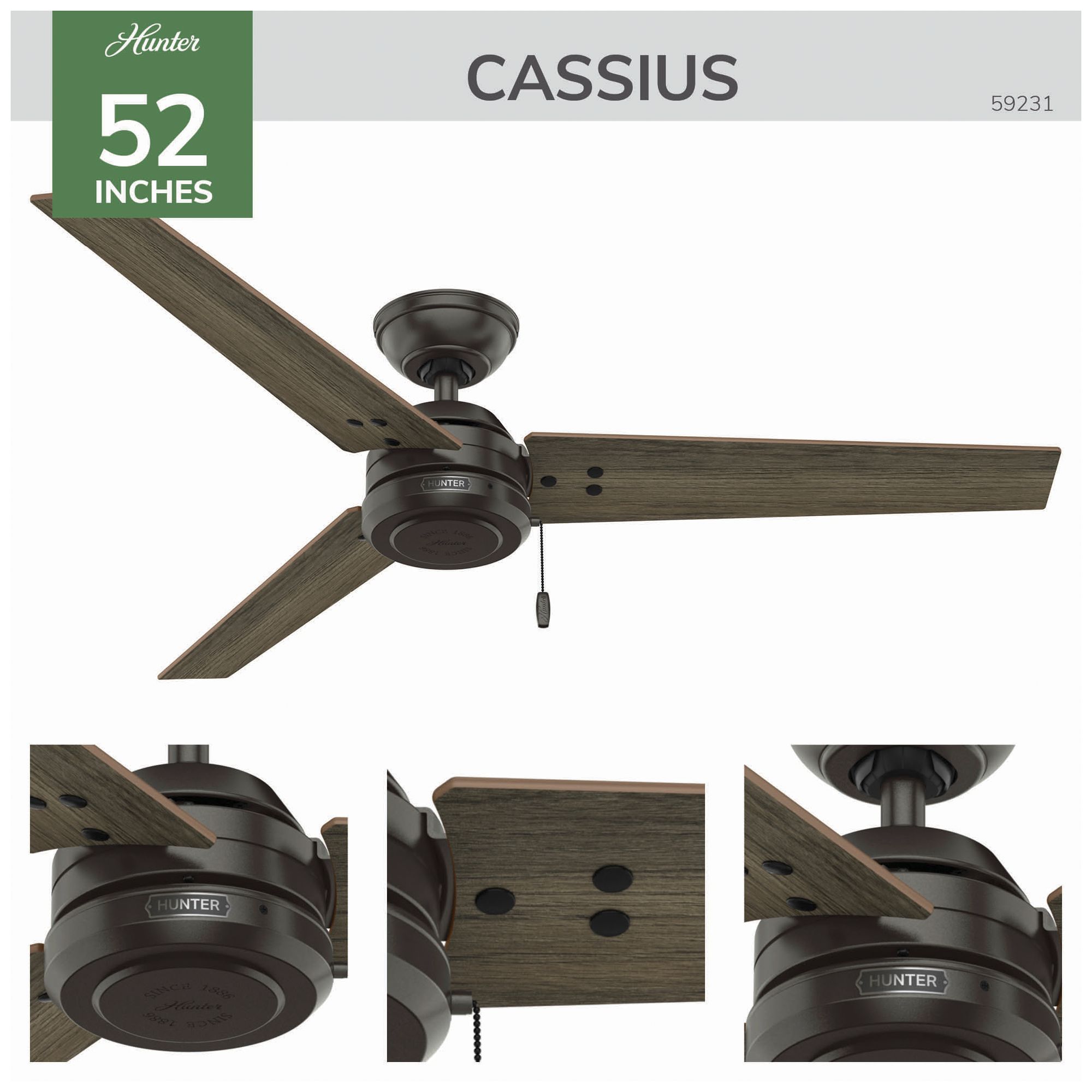 Image 4 Hunter 52" Cassius Noble Bronze Fan with Warm Grey Oak/Dark Gray Oak Blades more views