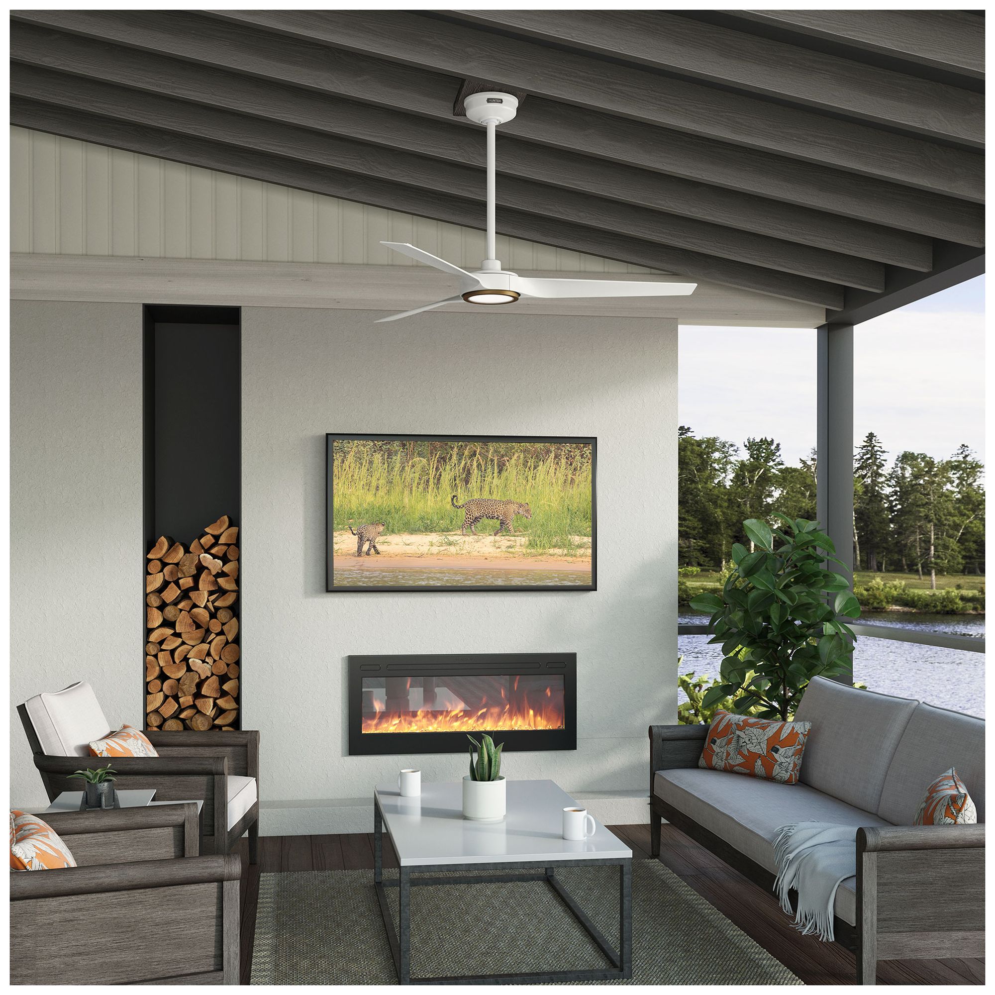 Image 2 Hunter 52 inch 3 Blade Zentech Wi-Fi Fresh White Damp Rated Fan more views