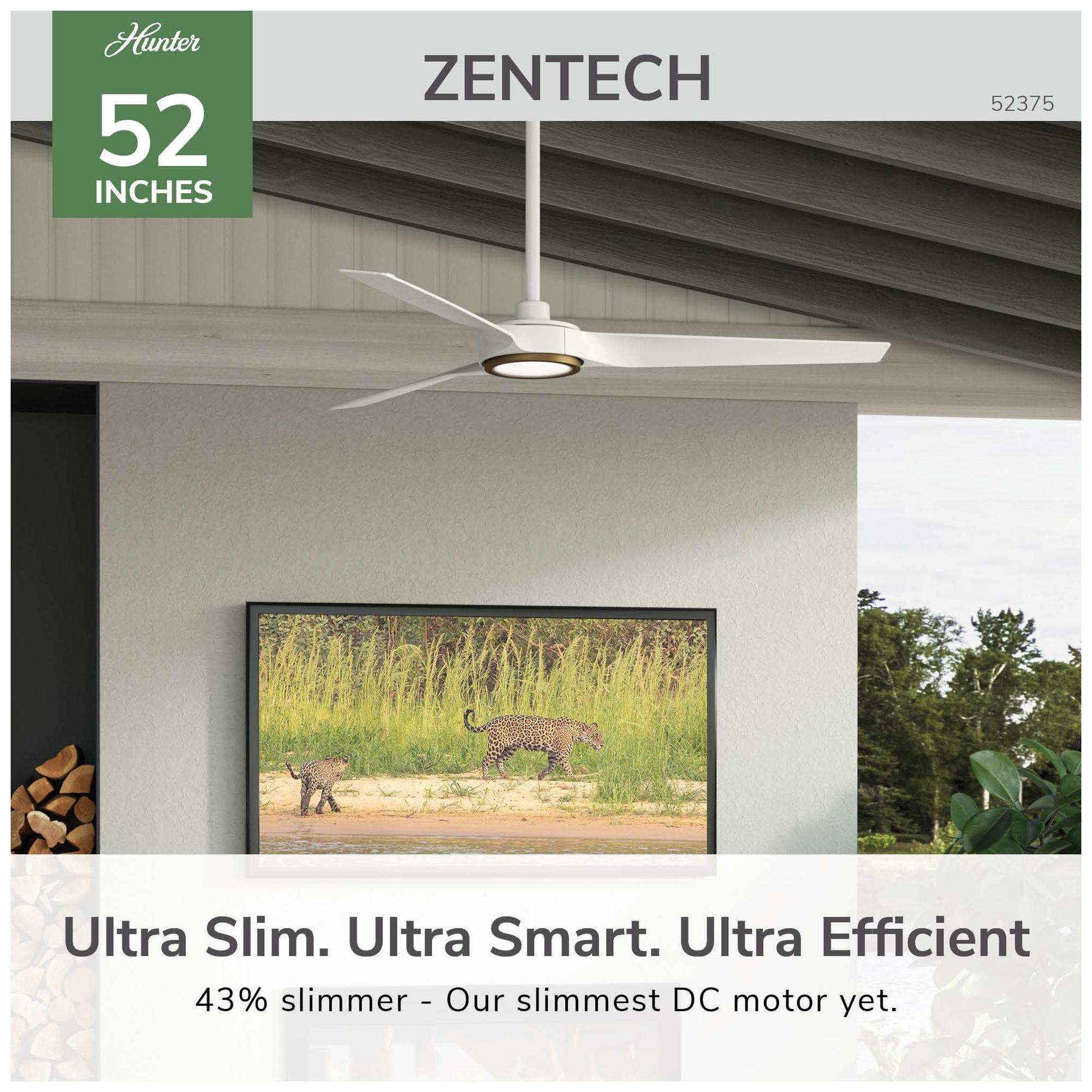 Image 5 Hunter 52 inch 3 Blade Zentech Wi-Fi Fresh White Damp Rated Fan more views