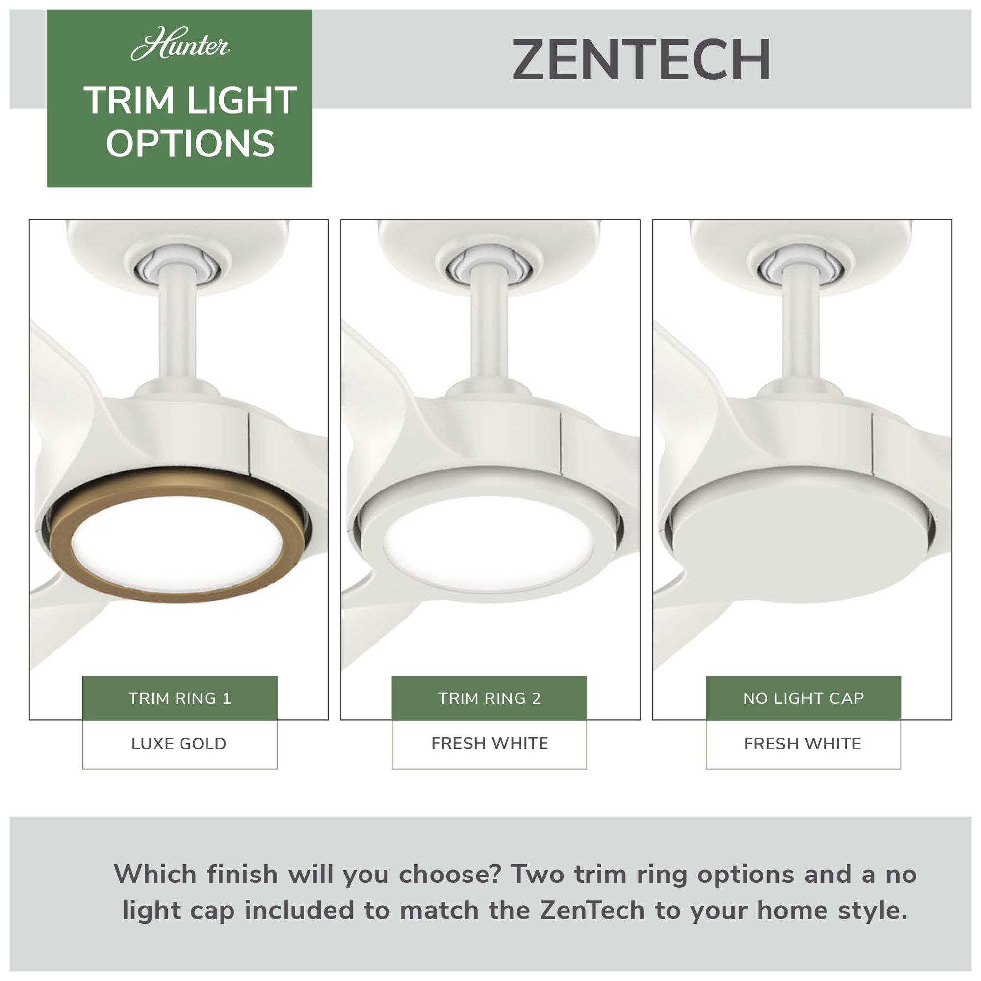 Hunter 52 inch 3 Blade Zentech Wi-Fi Fresh White Damp Rated Fan