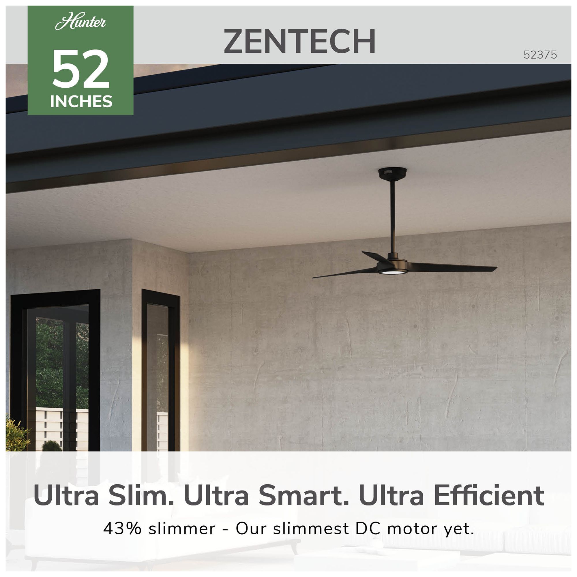 Image 5 Hunter 52 inch 3 Blade Zentech Wi-Fi Matte Black Damp Rated Ceiling Fan more views