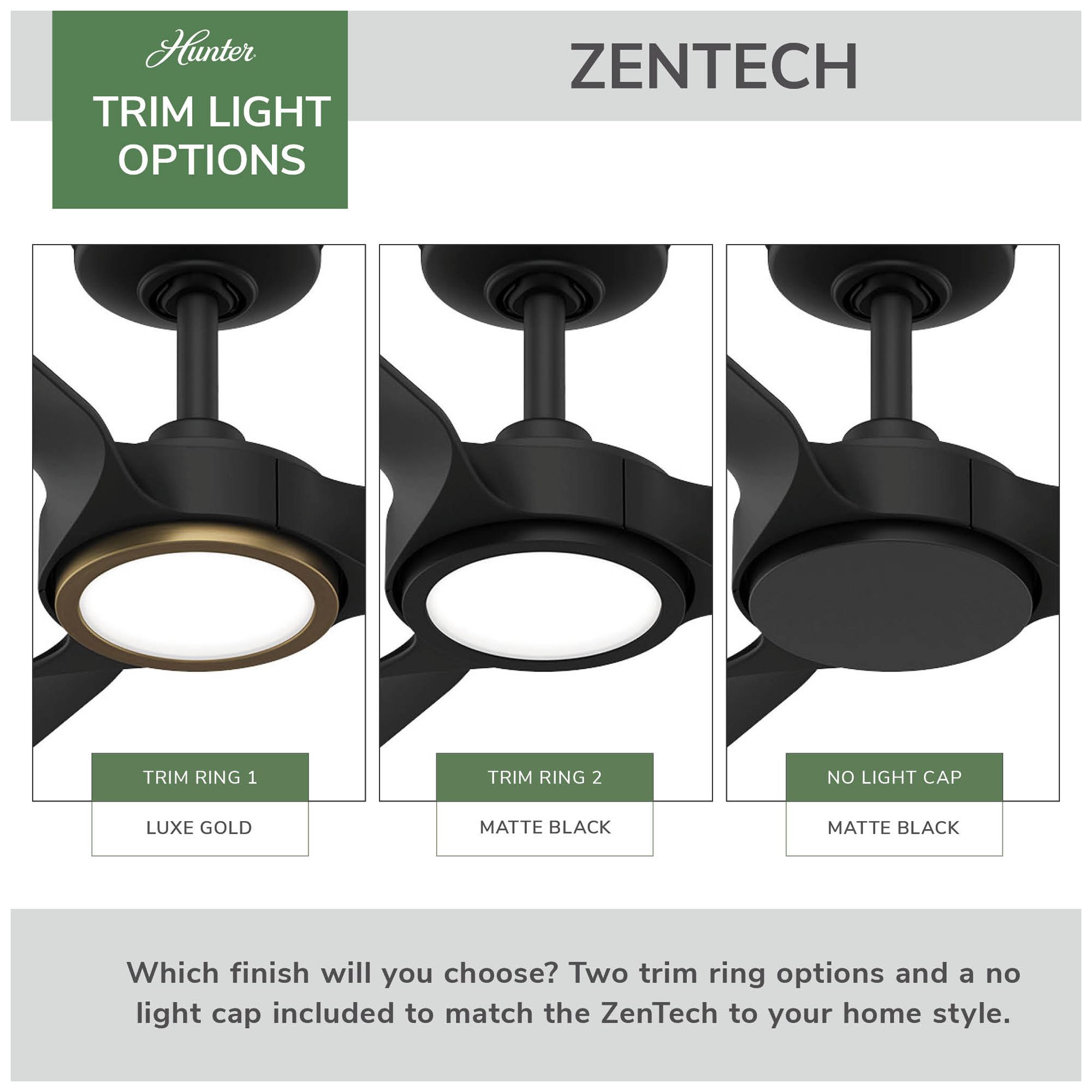 Hunter 52 inch 3 Blade Zentech Wi-Fi Matte Black Damp Rated Ceiling Fan