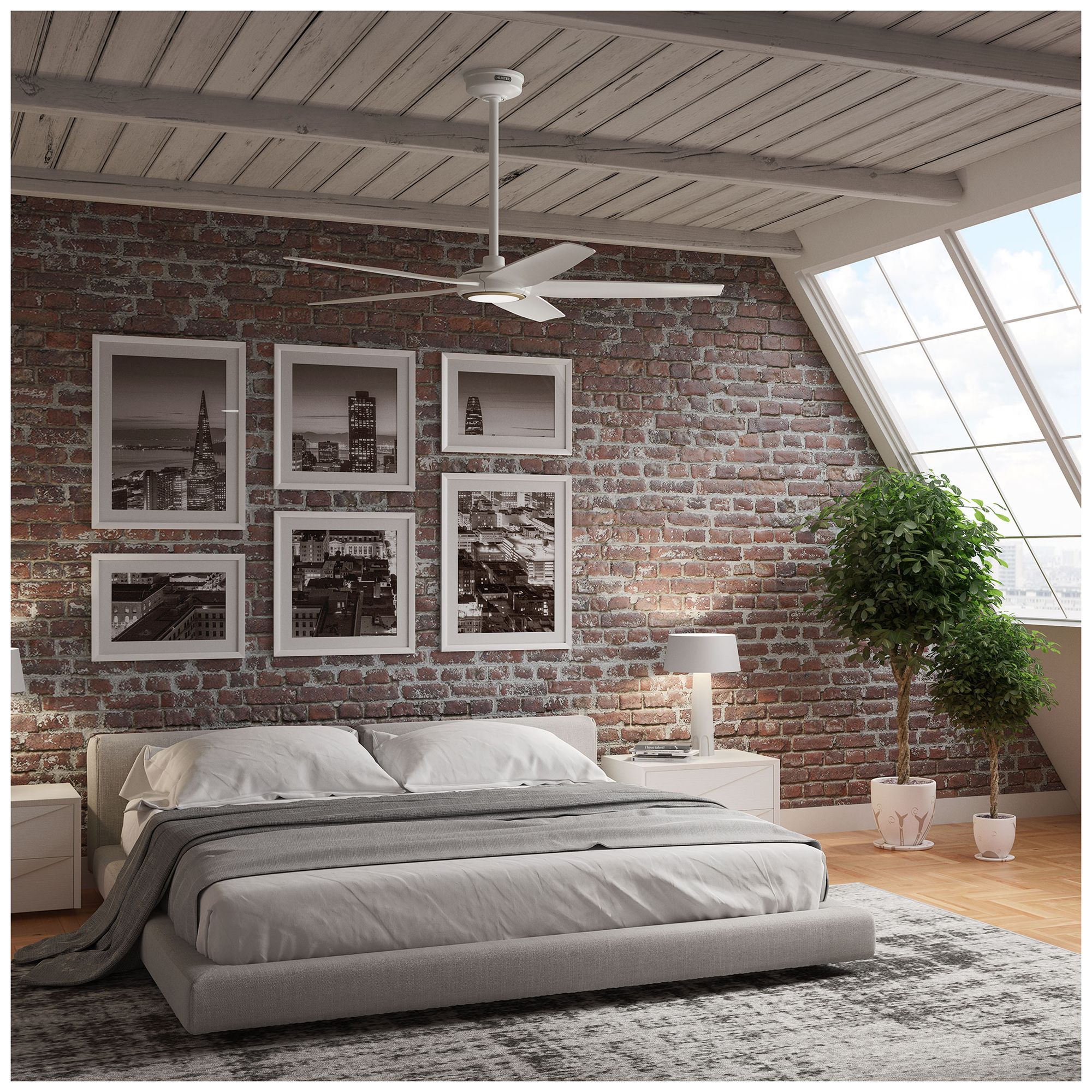 Image 2 Hunter 52 inch 5 Blade Zentech Wi-Fi Fresh White Damp Rated Ceiling Fan more views