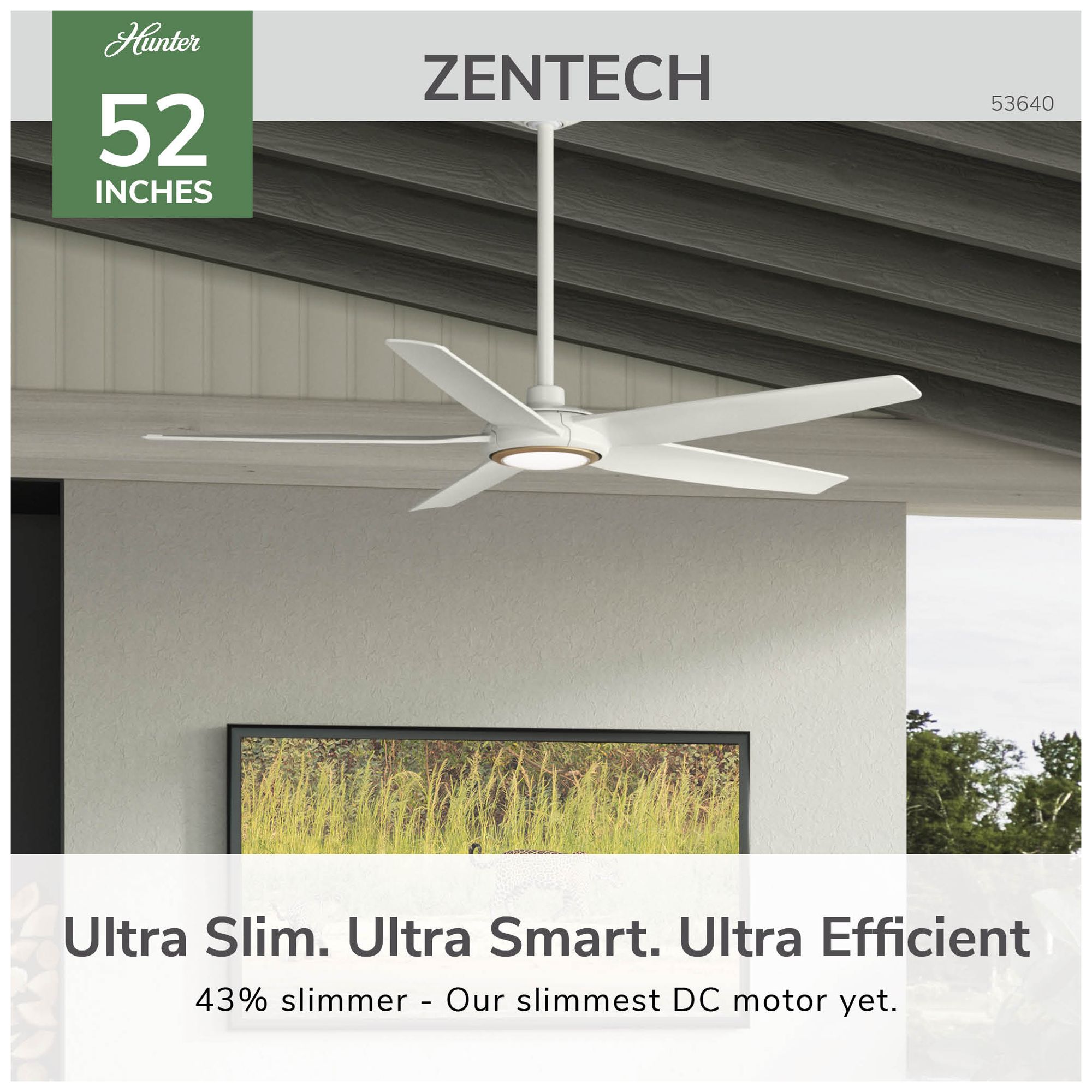 Image 5 Hunter 52 inch 5 Blade Zentech Wi-Fi Fresh White Damp Rated Ceiling Fan more views