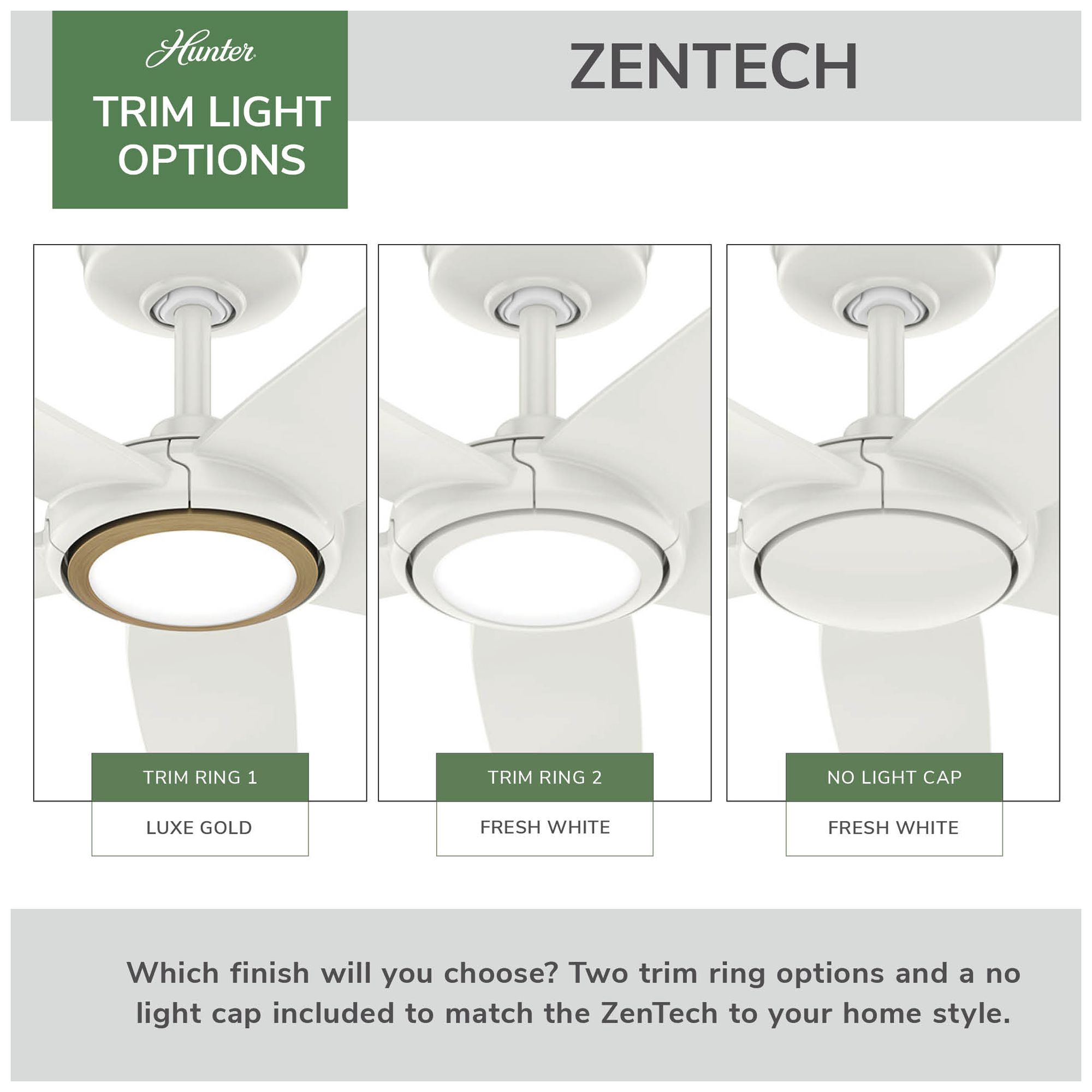 Hunter 52 inch 5 Blade Zentech Wi-Fi Fresh White Damp Rated Ceiling Fan