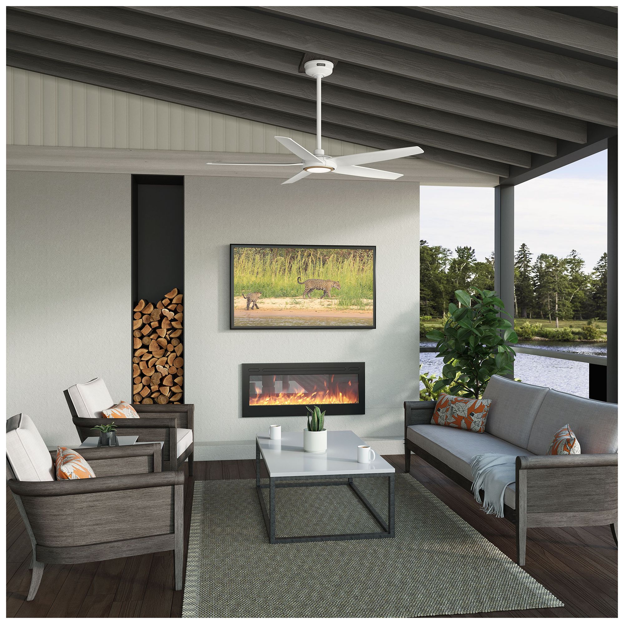 Hunter 52 inch 5 Blade Zentech Wi-Fi Fresh White Damp Rated Ceiling Fan