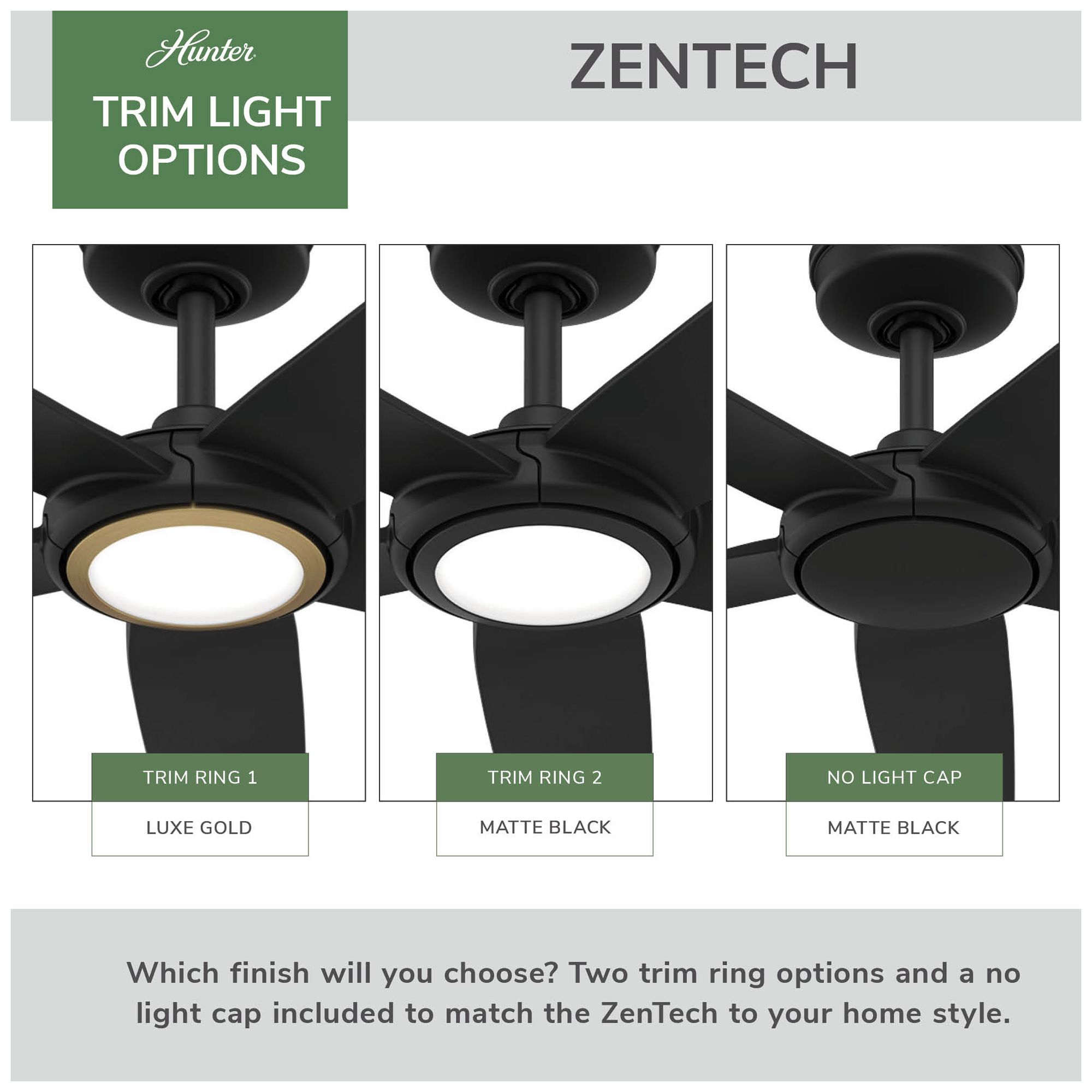 Hunter 52 inch 5 Blade Zentech Wi-Fi Matte Black Damp Rated Ceiling Fan