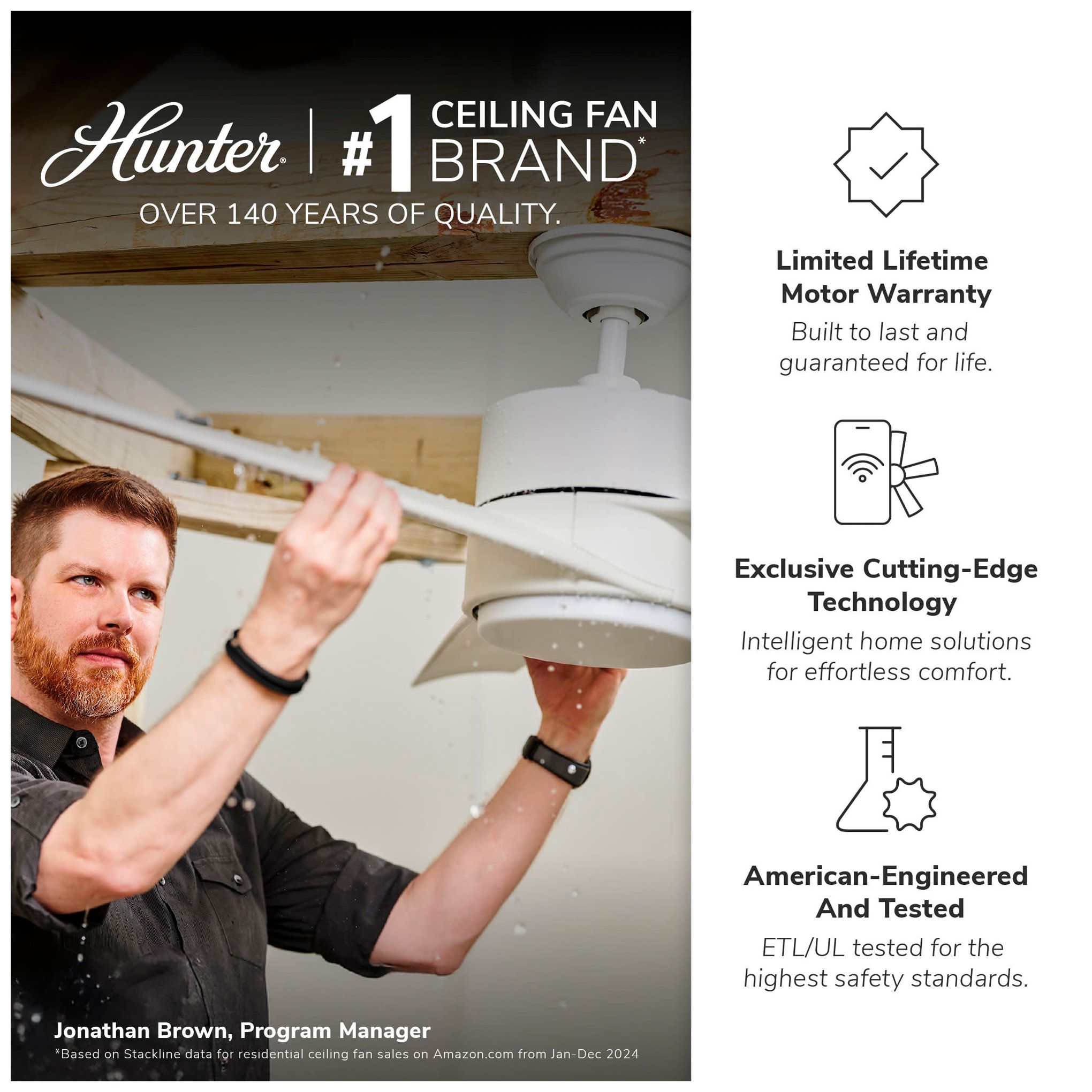 Hunter 52 inch Cassius Matte Nickel Damp Rated Ceiling Fan and Pull Chain