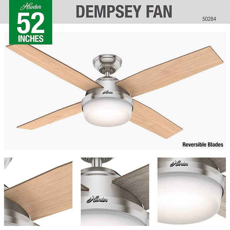 Image 5 Hunter 52" Dempsey Indoor Brushed Nickel LED Ceiling Fan with Remote more views