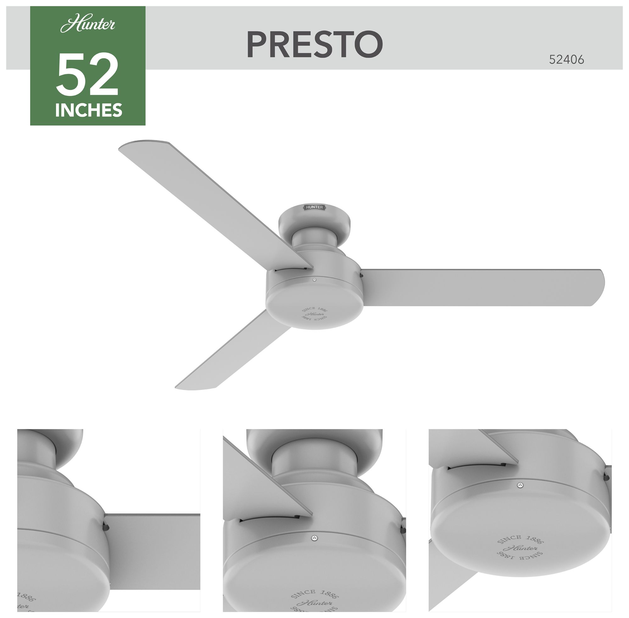 Image 6 Hunter 52 inch Presto Dove Grey Low Profile Ceiling Fan and Wall Control more views
