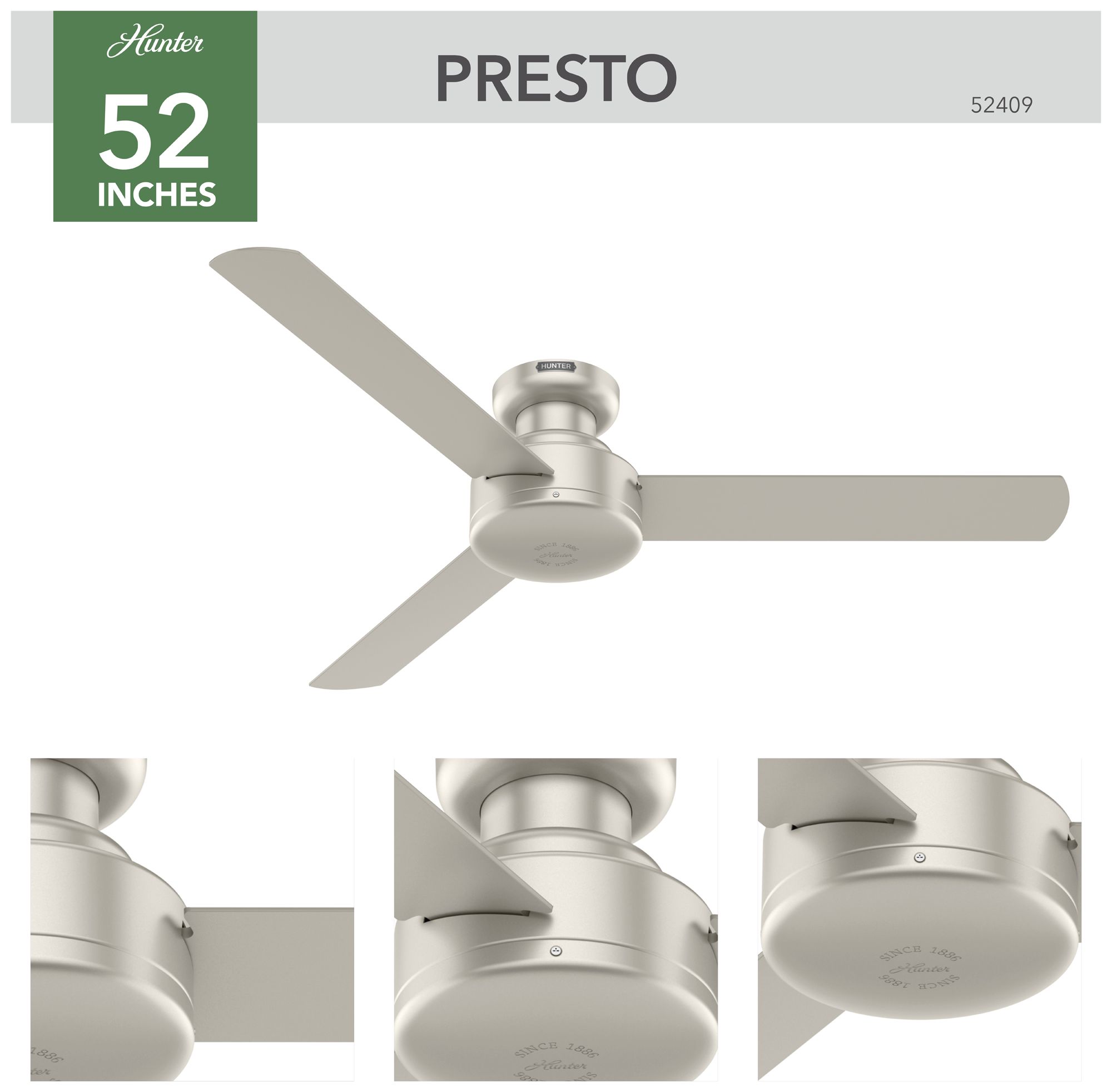Image 7 Hunter 52 inch Presto Matte Nickel Low Profile Ceiling Fan and Wall Control more views