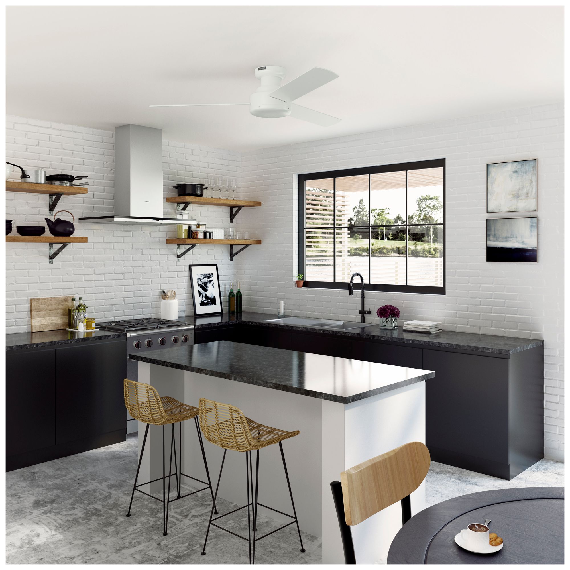 Image 2 Hunter 52 inch Presto Matte White Low Profile Ceiling Fan and Wall Control more views