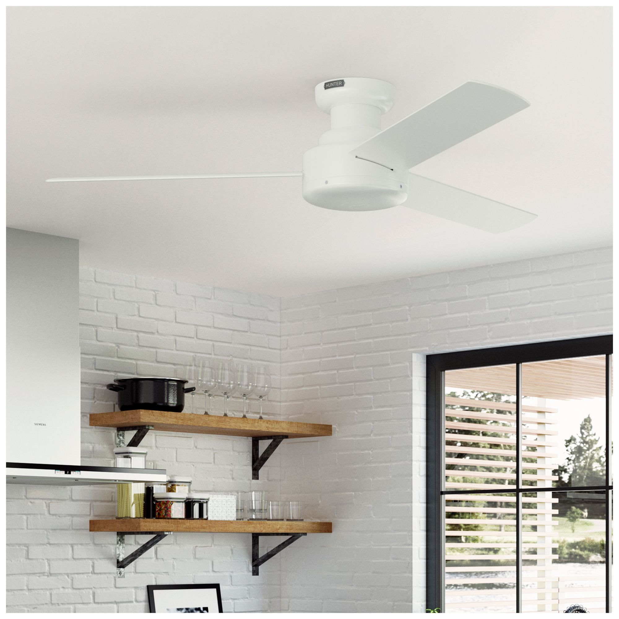 Hunter 52 inch Presto Matte White Low Profile Ceiling Fan and Wall Control