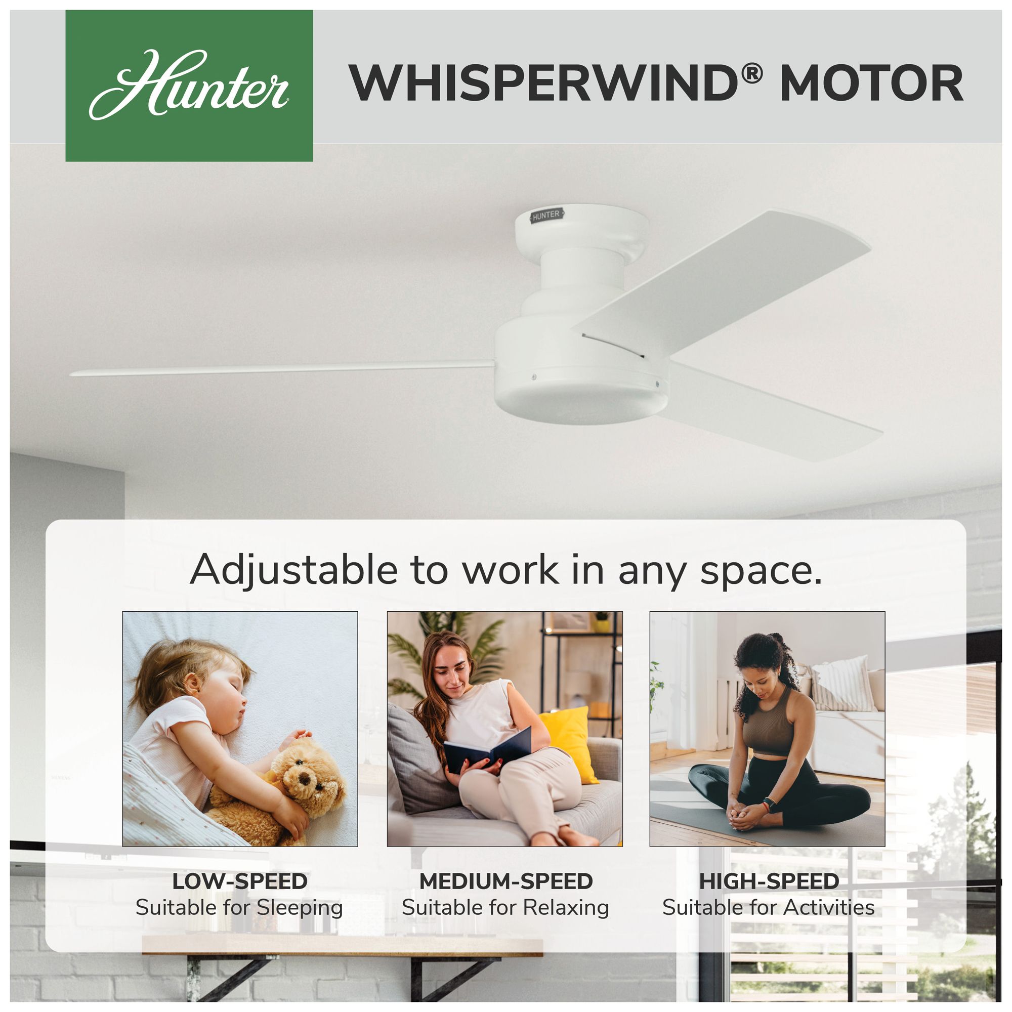 Image 3 Hunter 52 inch Presto Matte White Low Profile Ceiling Fan and Wall Control more views