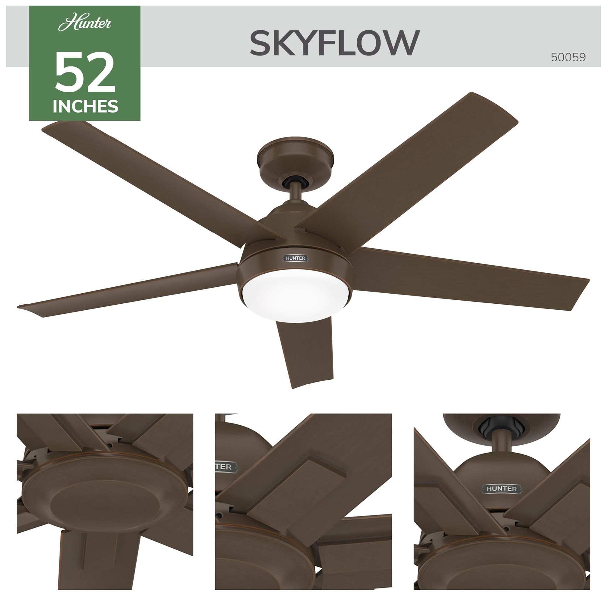Image 6 Hunter 52 inch Skyflow Matte Bronze WeatherMax Indoor / Outdoor Ceiling Fan more views
