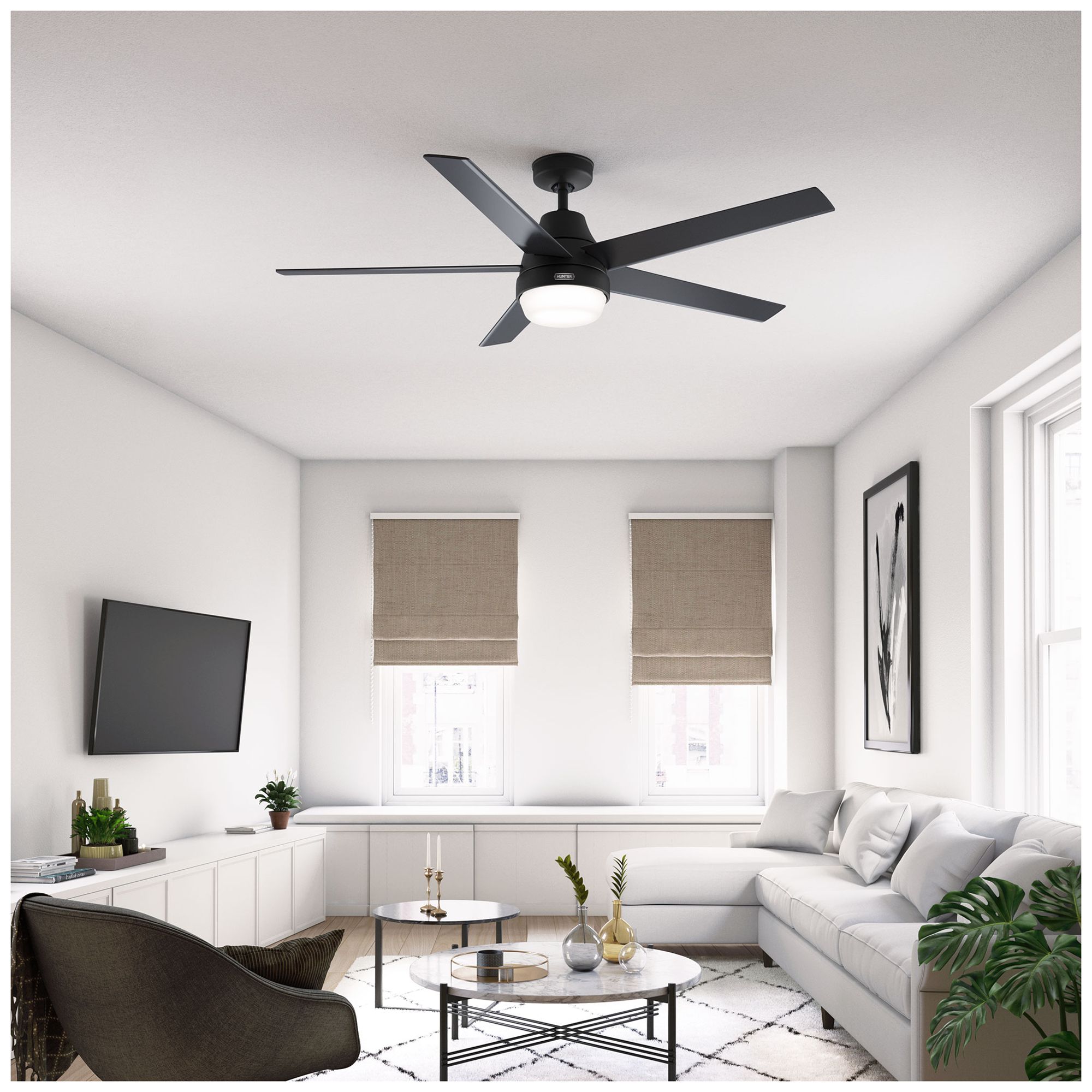 Hunter 60" Aerodyne Wi-Fi Matte Black with Matte Black/Dark Gray Oak Blades