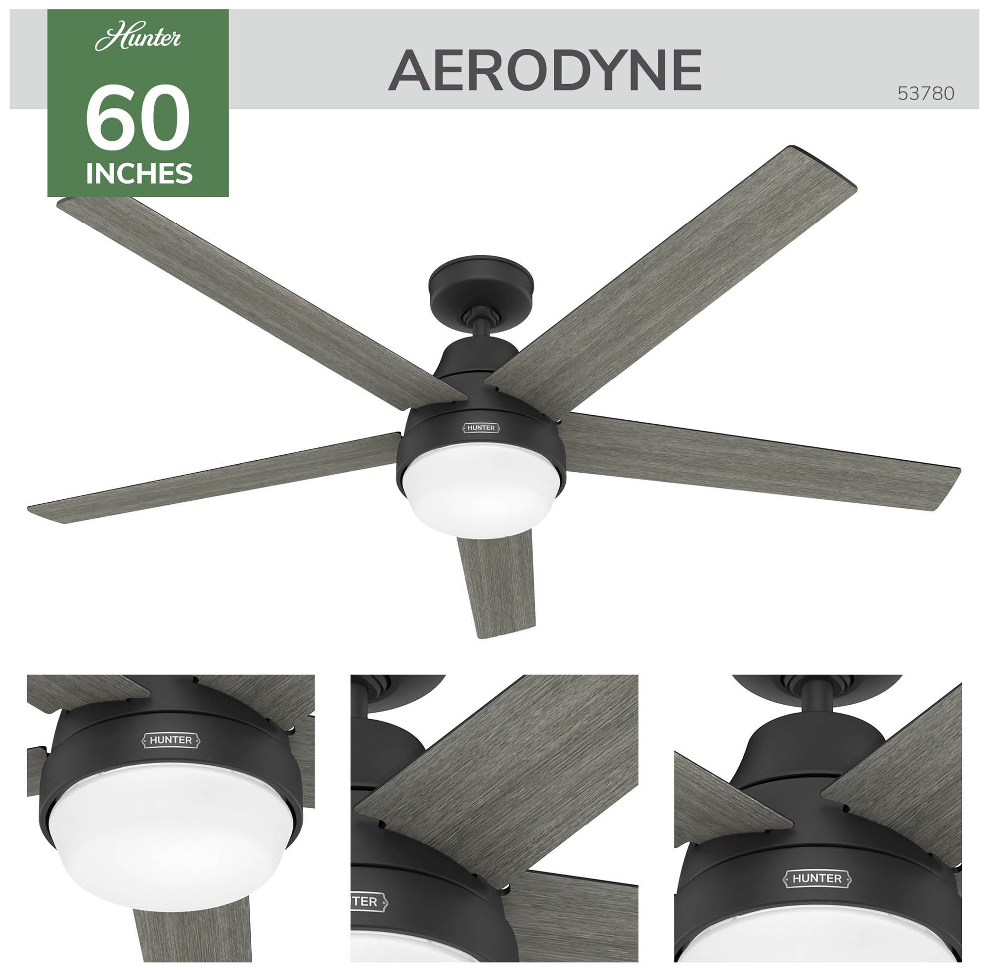 Image 6 Hunter 60" Aerodyne Wi-Fi Matte Black with Matte Black/Dark Gray Oak Blades more views