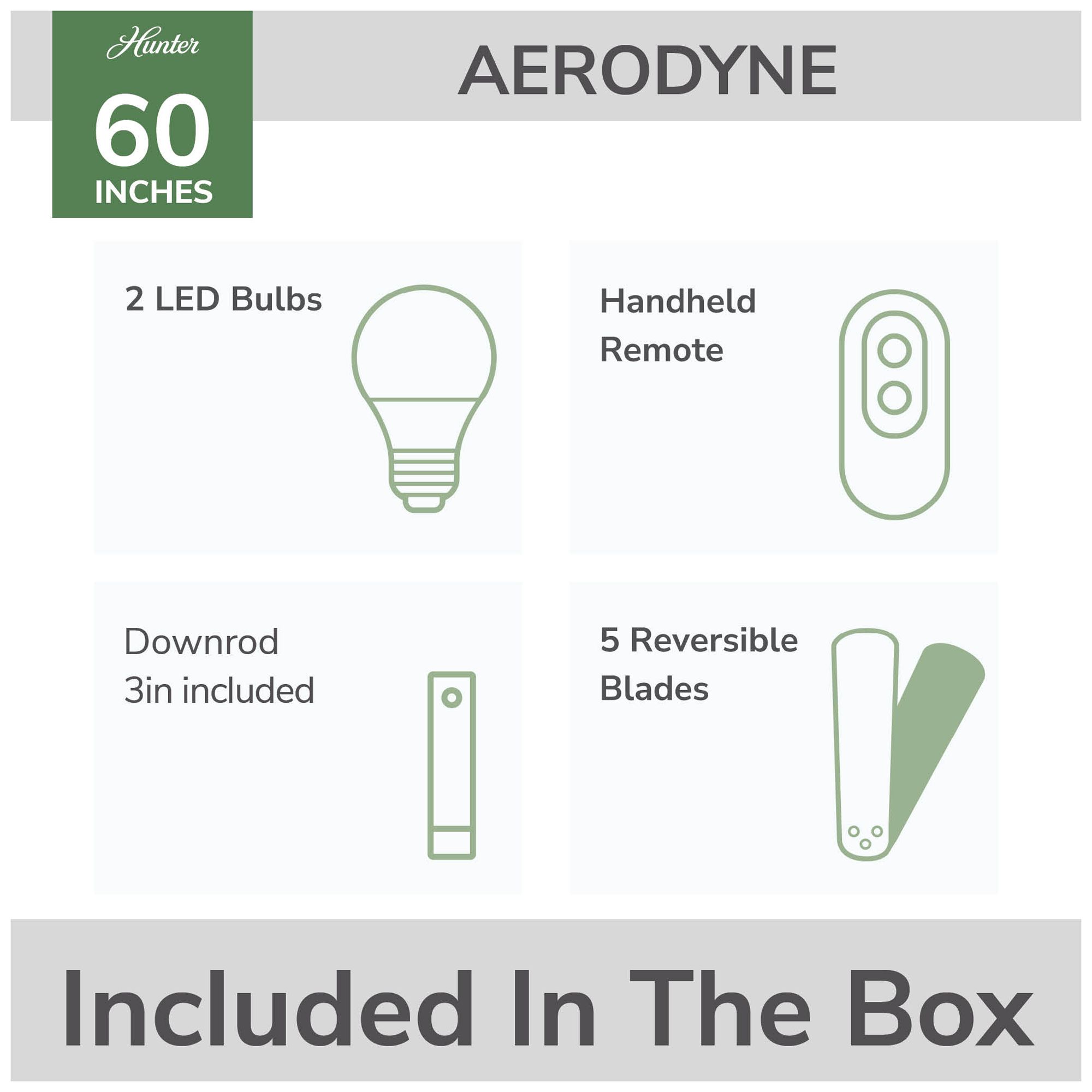 Hunter 60" Aerodyne Wi-Fi Matte Black with Matte Black/Dark Gray Oak Blades