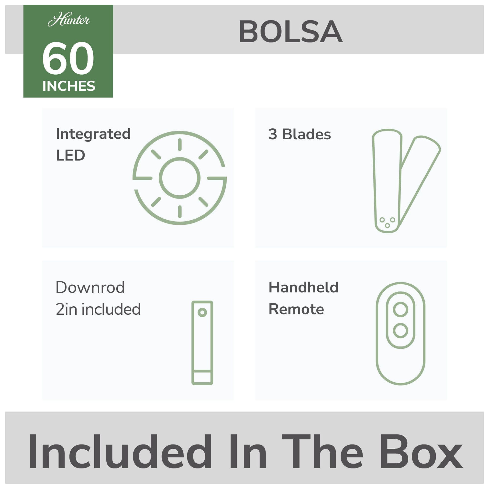 Hunter 60" Bolsa Fresh White Fan with LED Light Kit and Handheld Remote